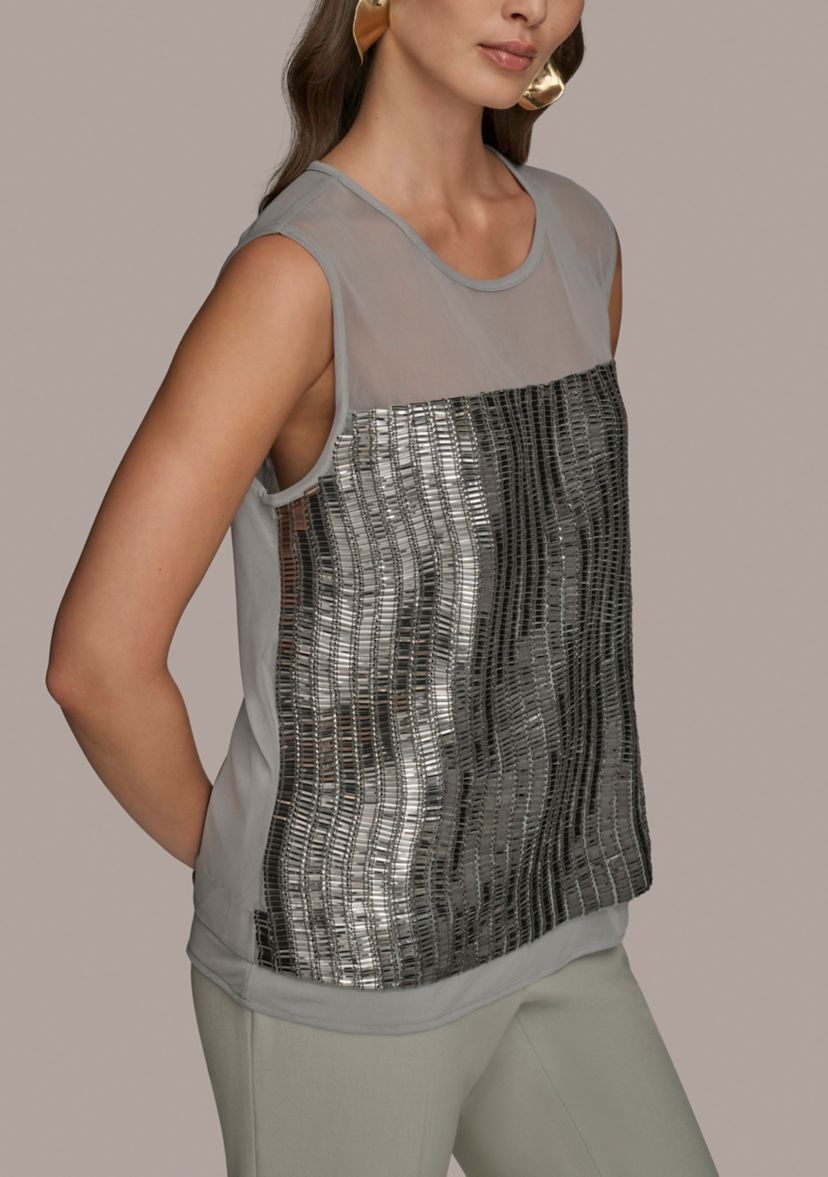 Womens Sheer Beaded Top