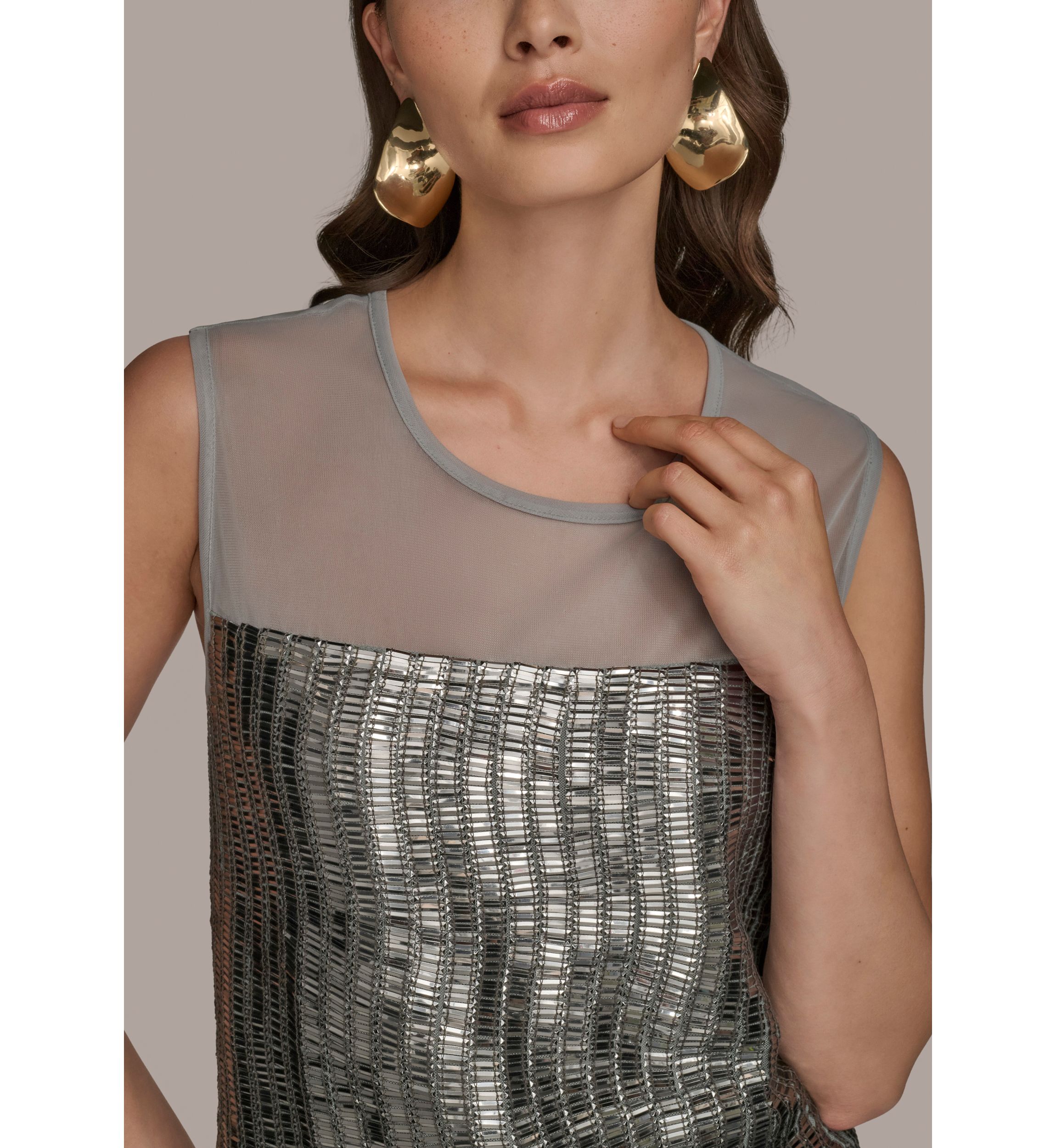 Womens Sheer Beaded Top