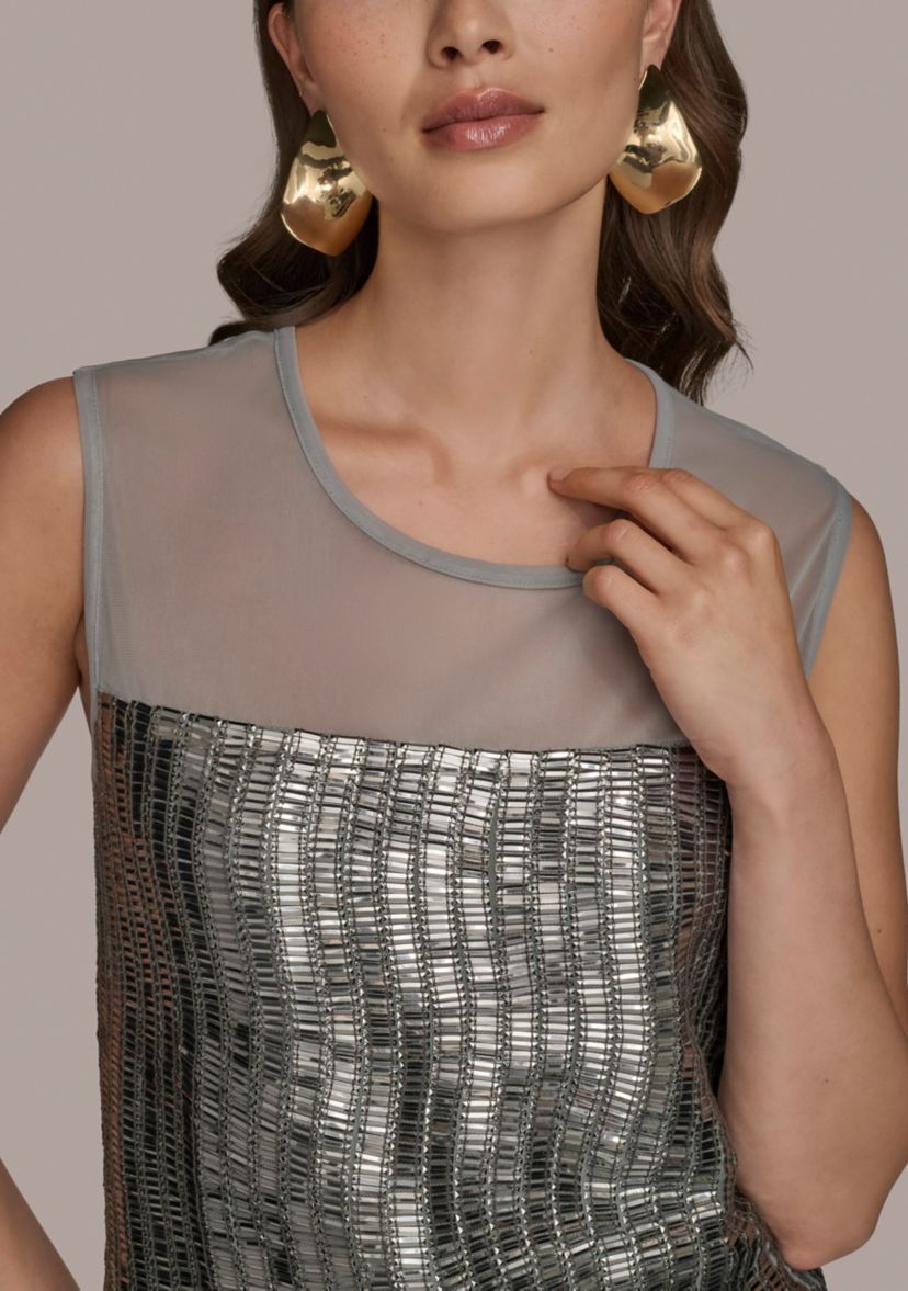 Womens Sheer Beaded Top