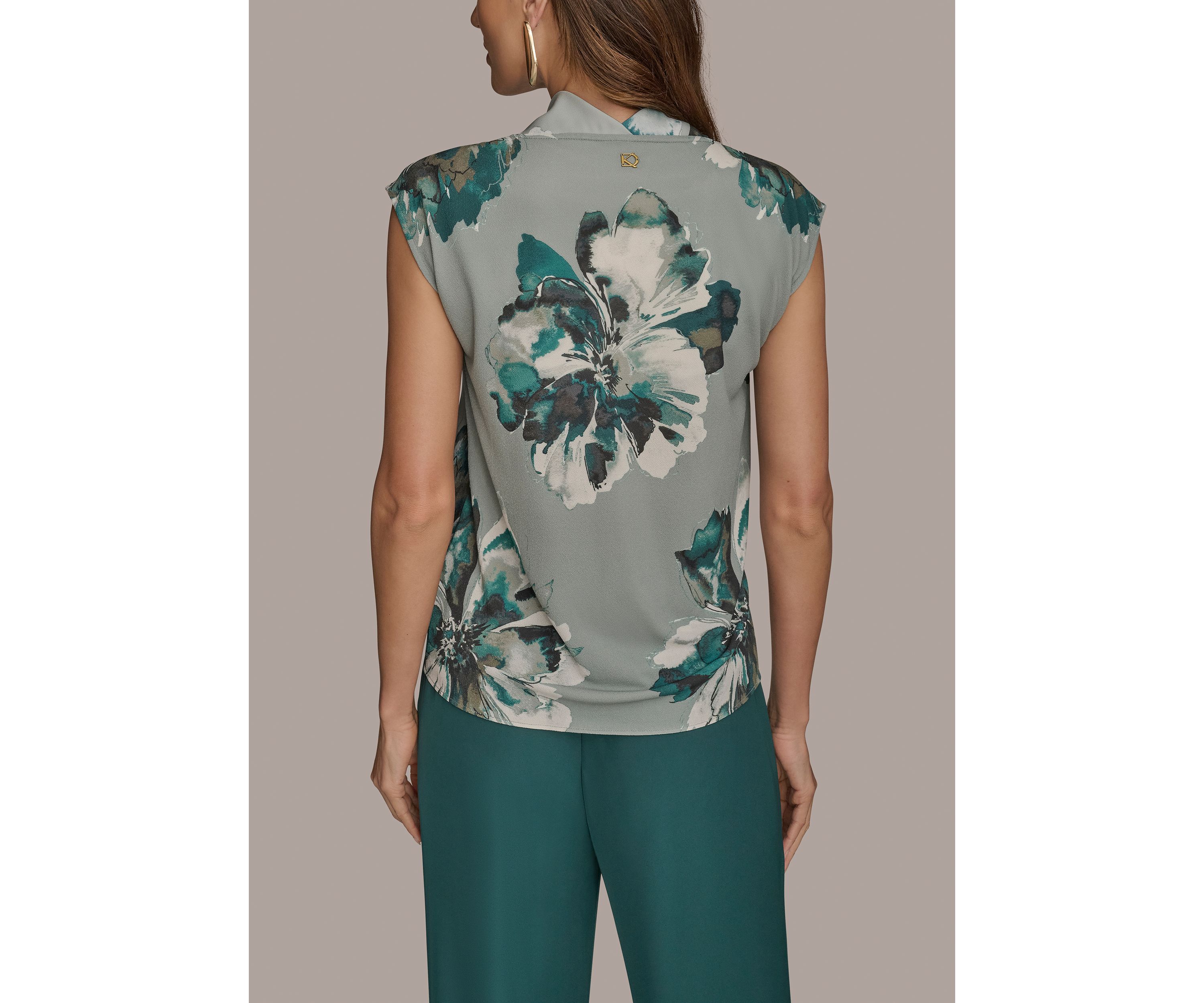 Womens Floral Printed Cowl Neck Blouse