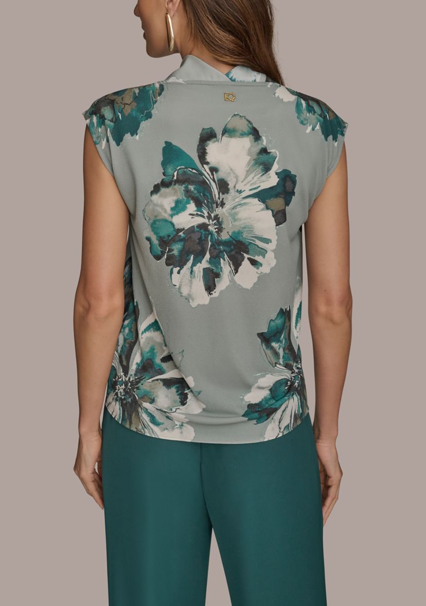 Womens Floral Printed Cowl Neck Blouse