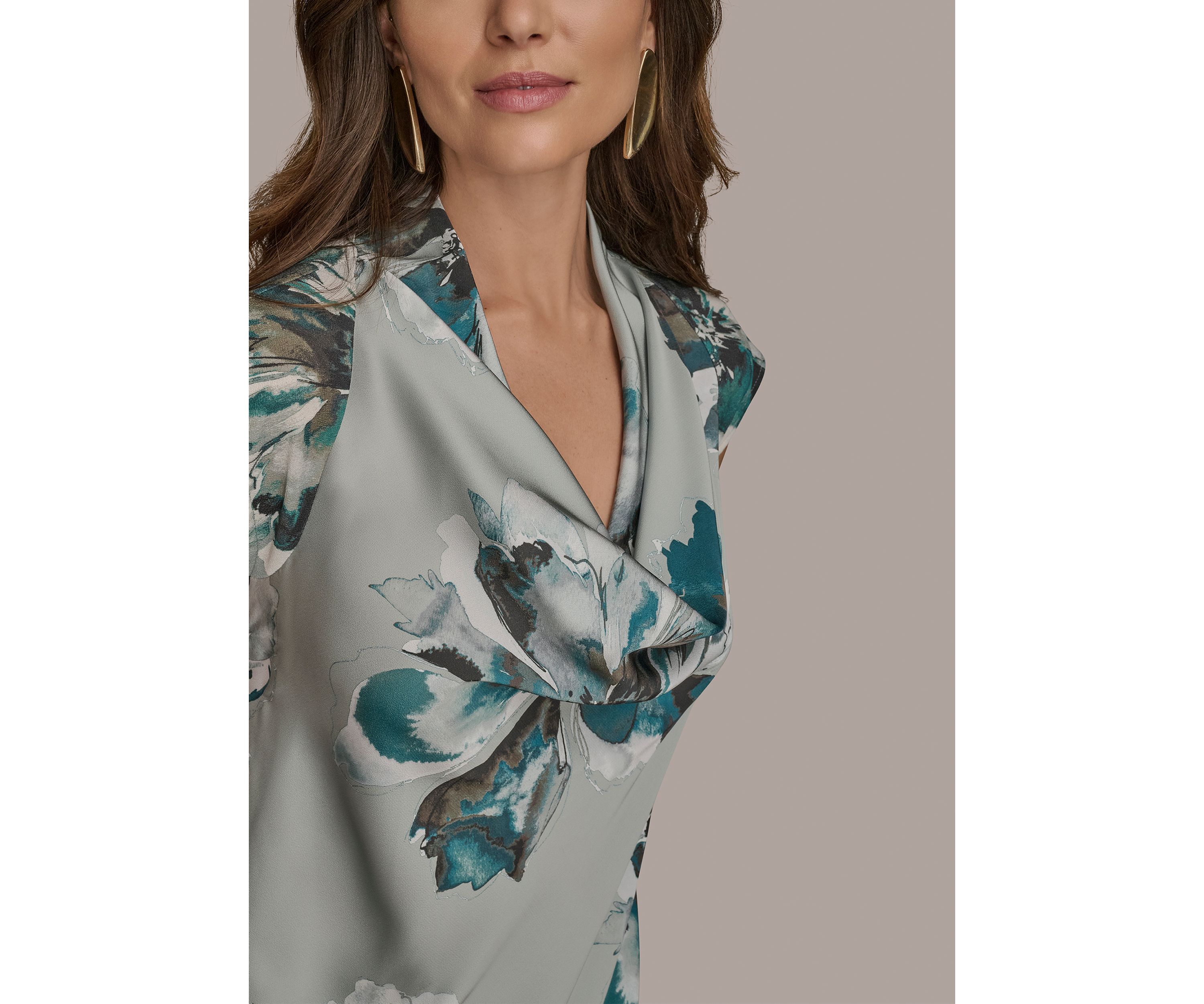 Womens Floral Printed Cowl Neck Blouse