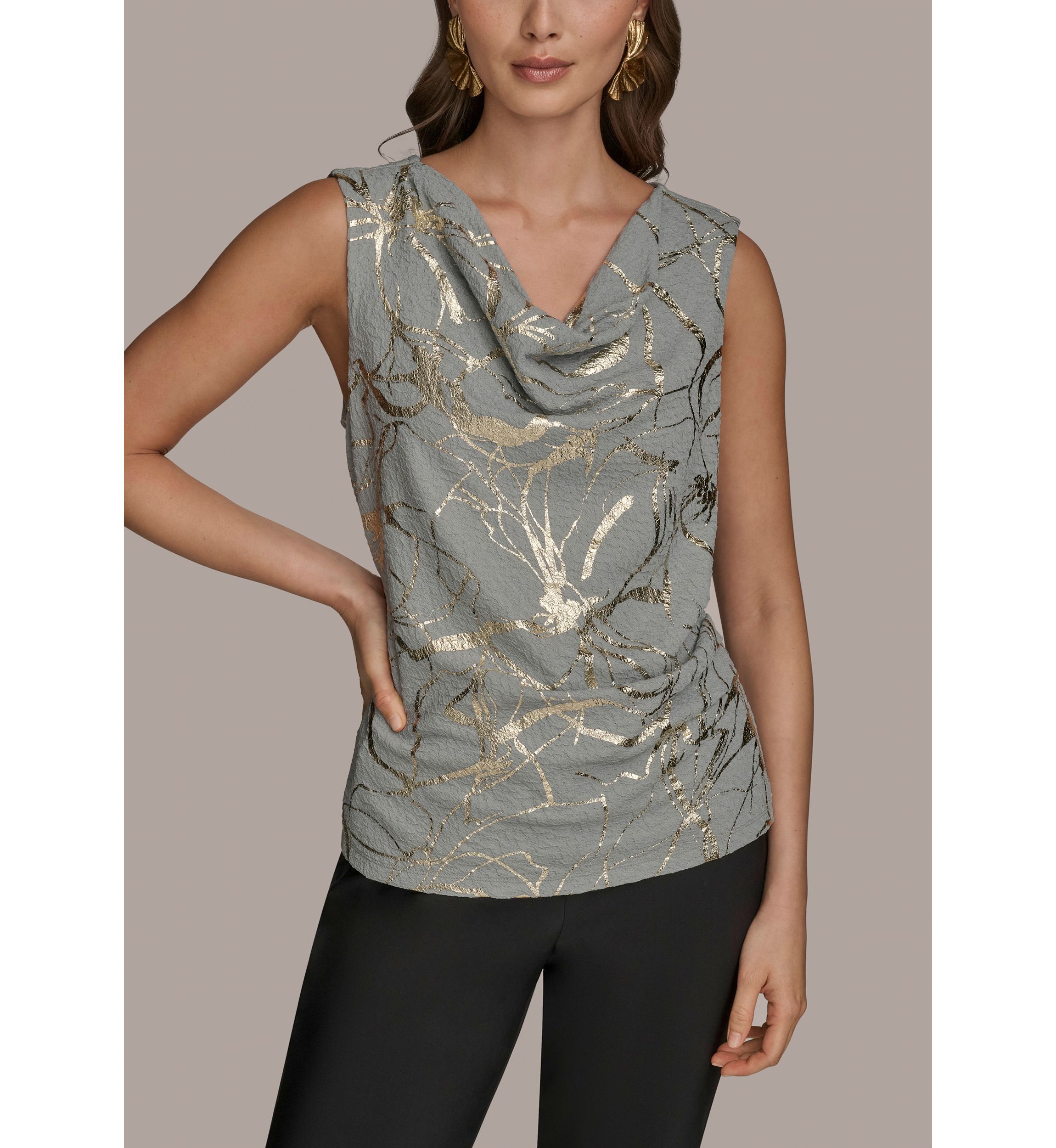 Womens Sleeveless Metallic Knit Blouse