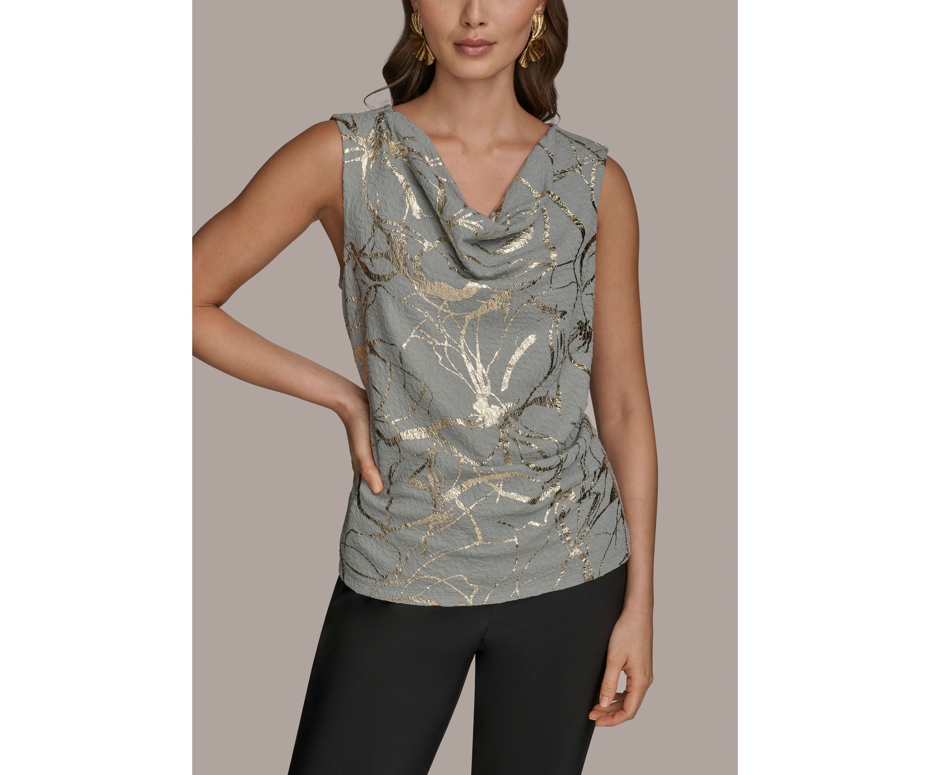 Womens Sleeveless Metallic Knit Blouse