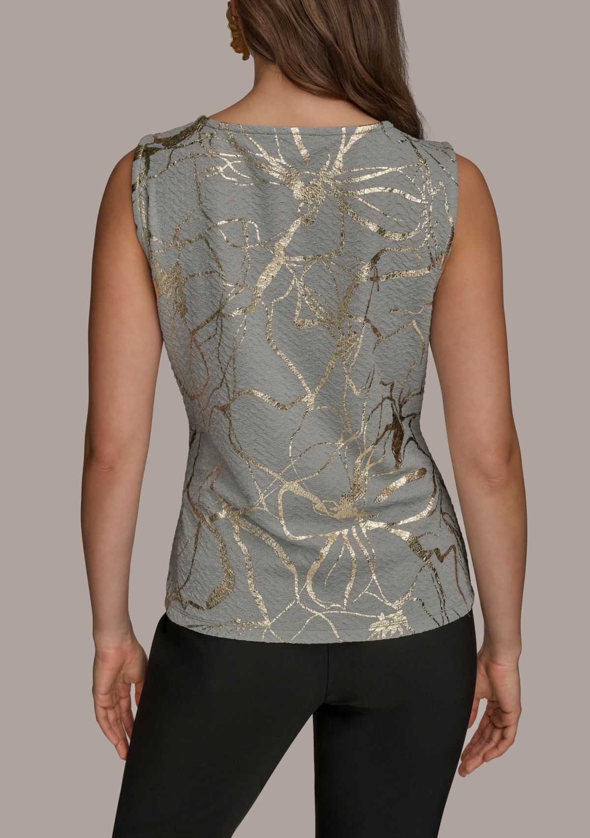 Womens Sleeveless Metallic Knit Blouse