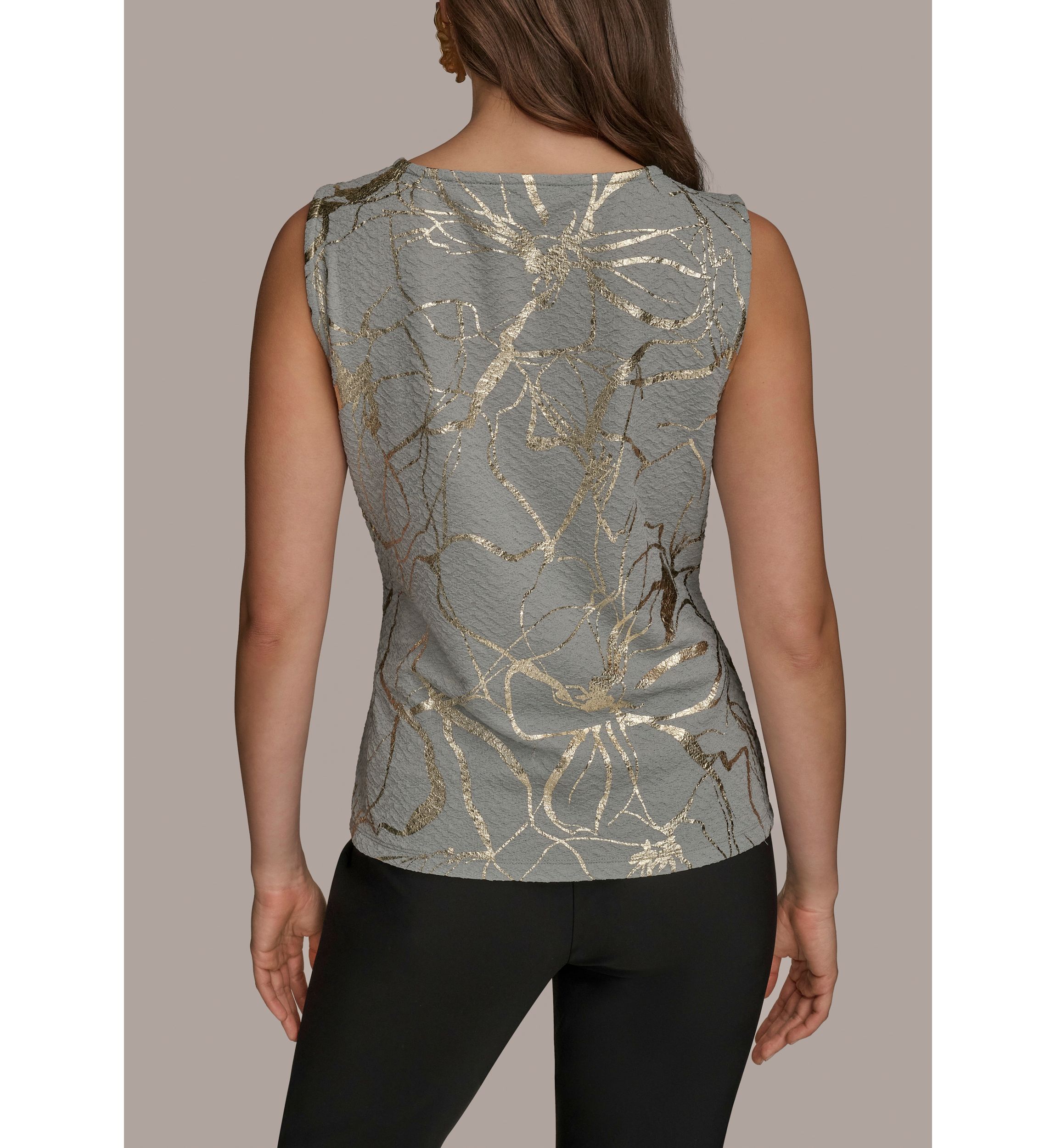 Womens Sleeveless Metallic Knit Blouse