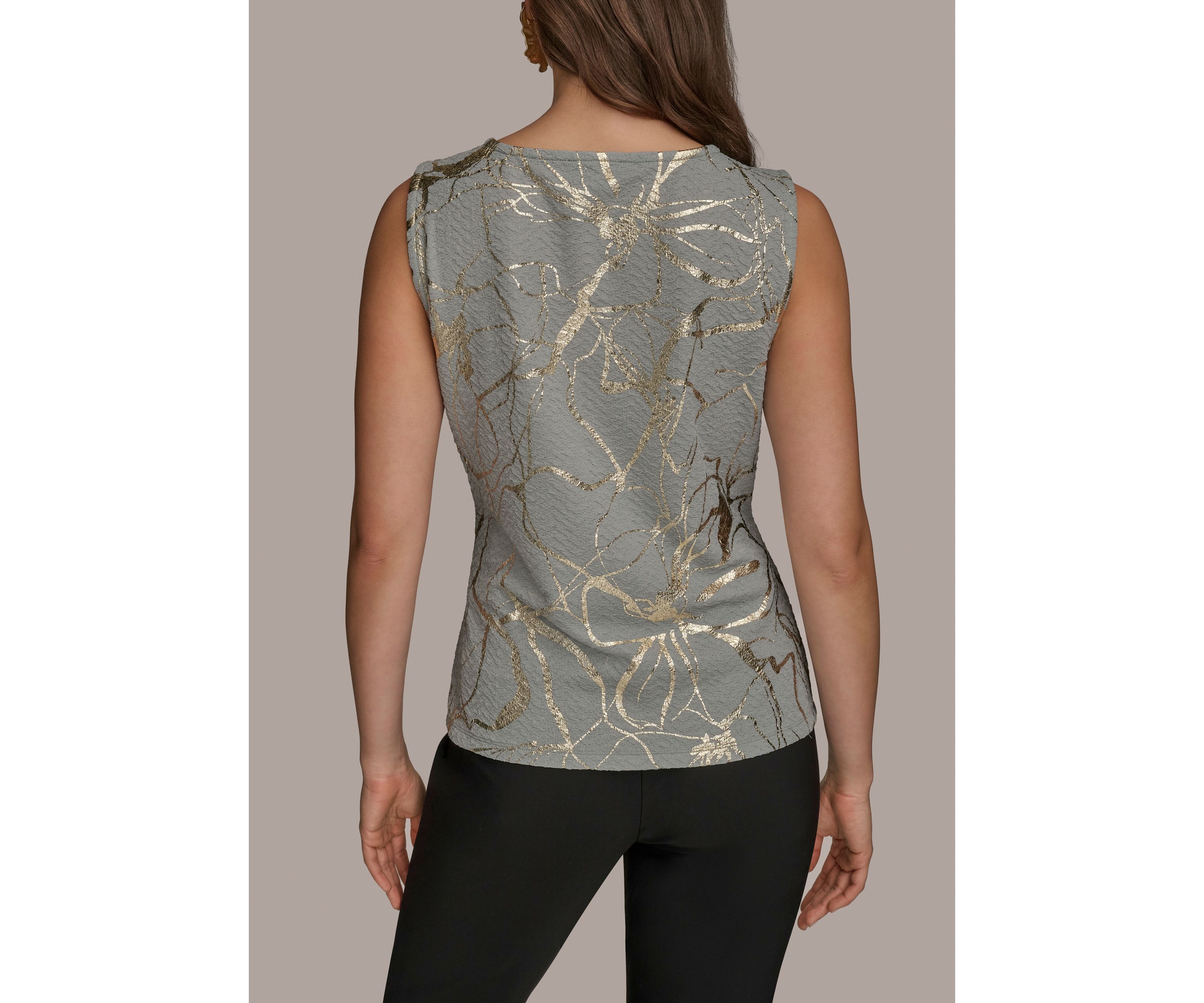 Womens Sleeveless Metallic Knit Blouse