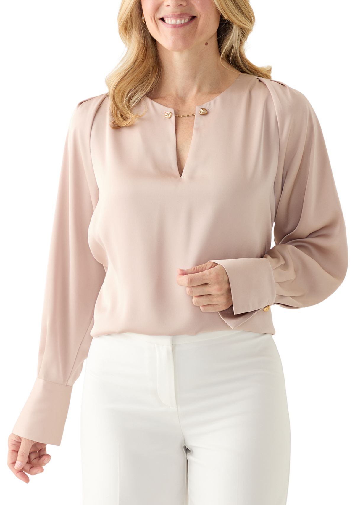 Womens Long Sleeve Crepe Knit Top