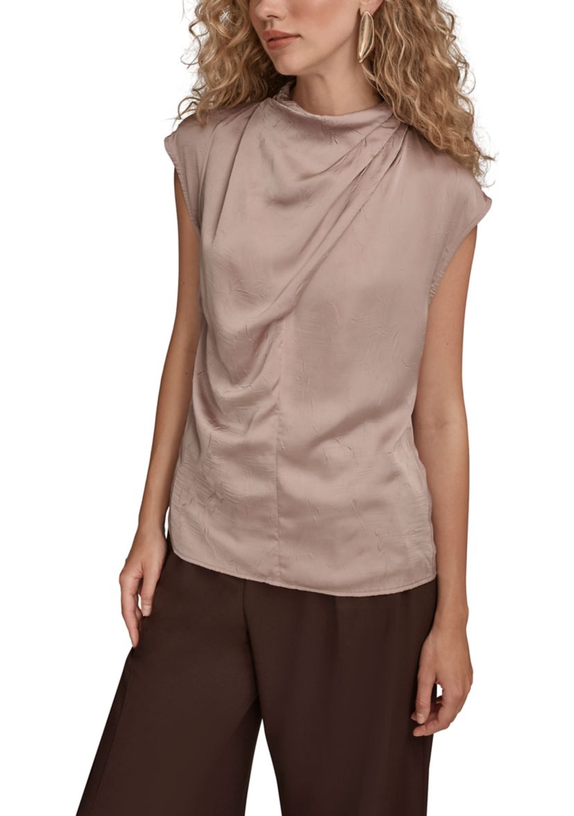 Womens Crinkle Cap Sleeve Cowl Neck Top 