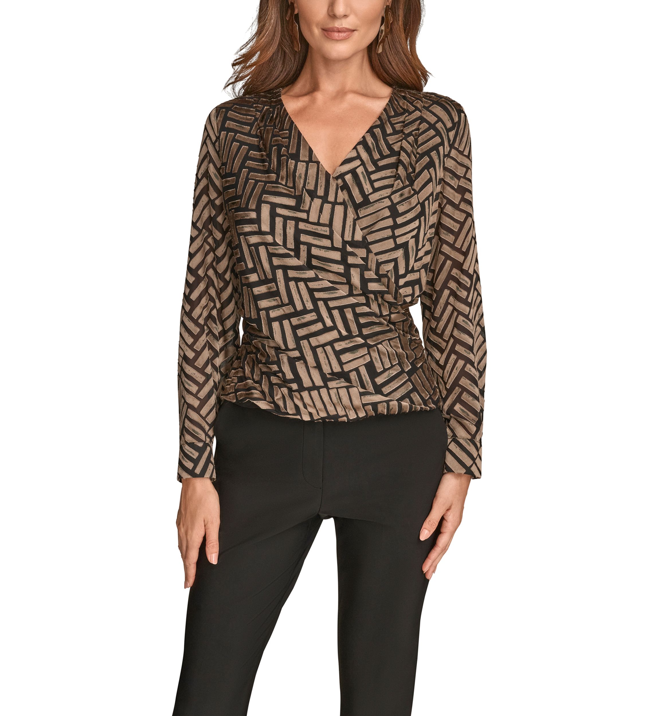 Womens Long Sleeve Wrap Chevron Burnout Dress 