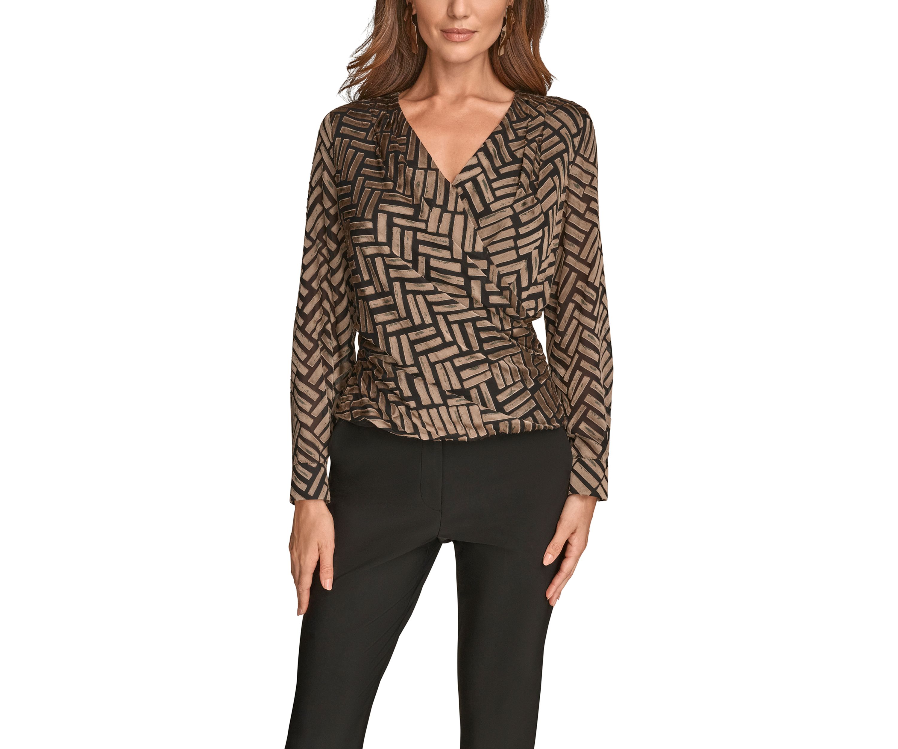 Womens Long Sleeve Wrap Chevron Burnout Dress 
