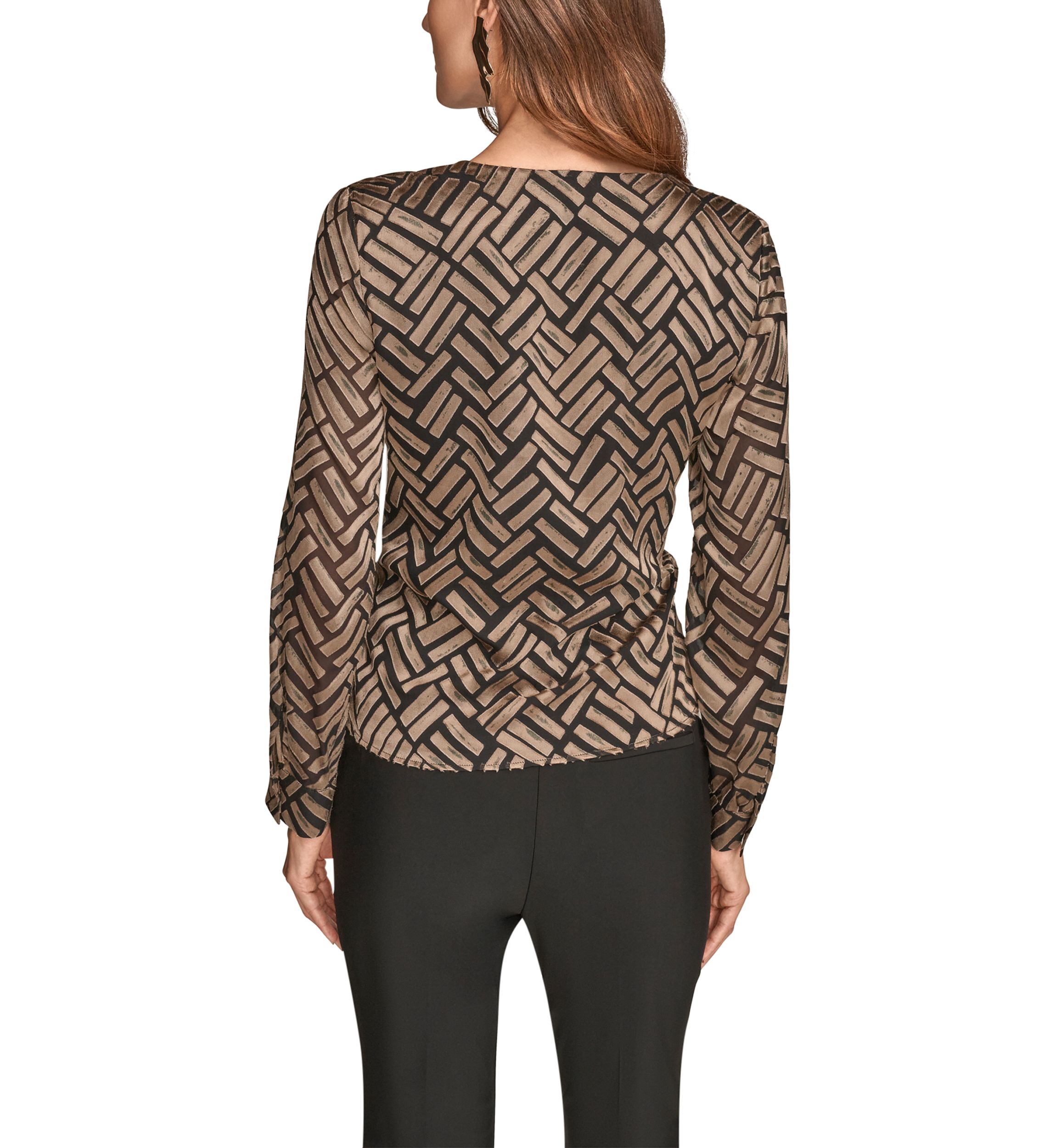 Womens Long Sleeve Wrap Chevron Burnout Dress 