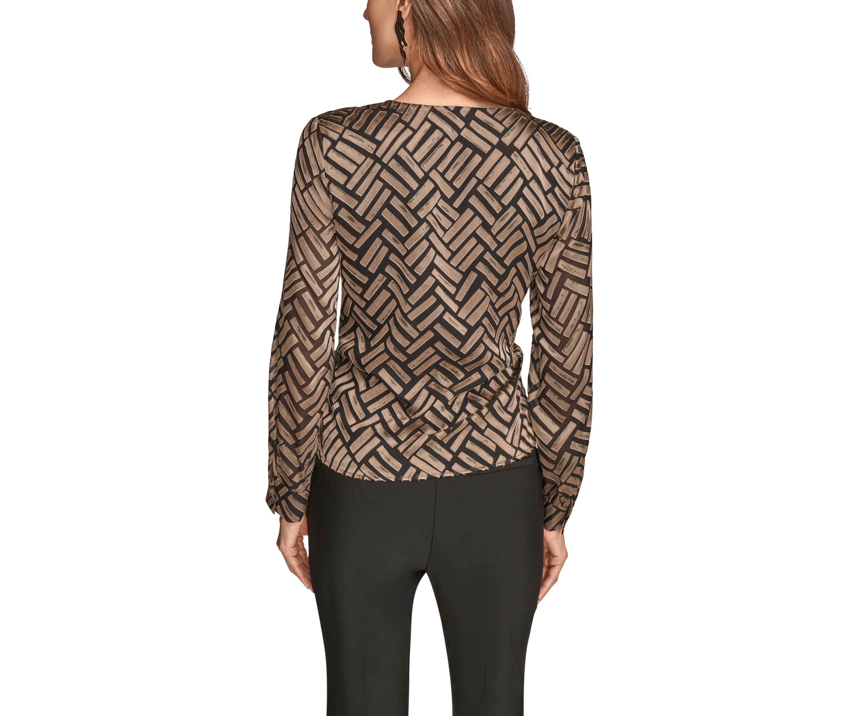 Womens Long Sleeve Wrap Chevron Burnout Dress 