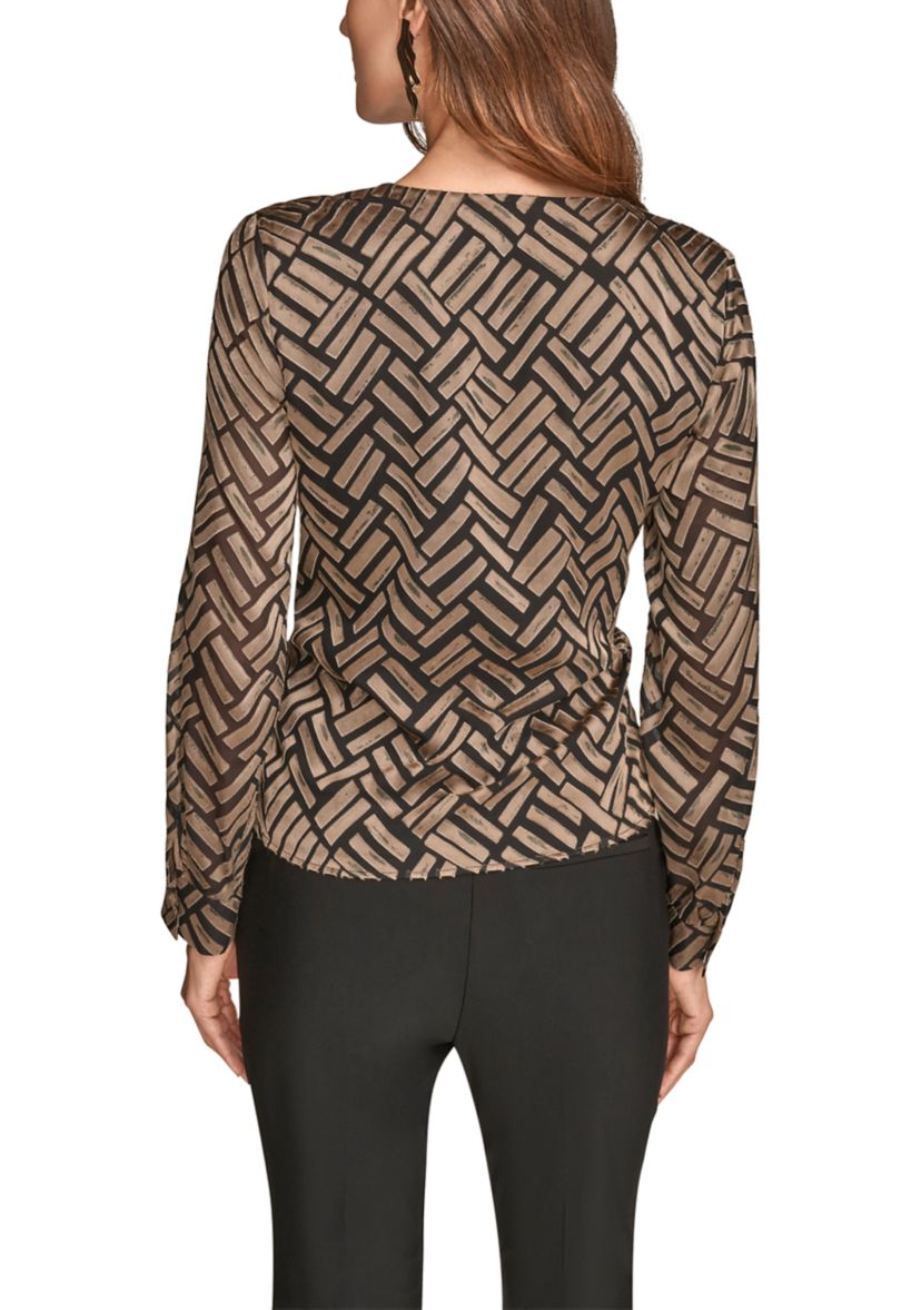Womens Long Sleeve Wrap Chevron Burnout Dress 