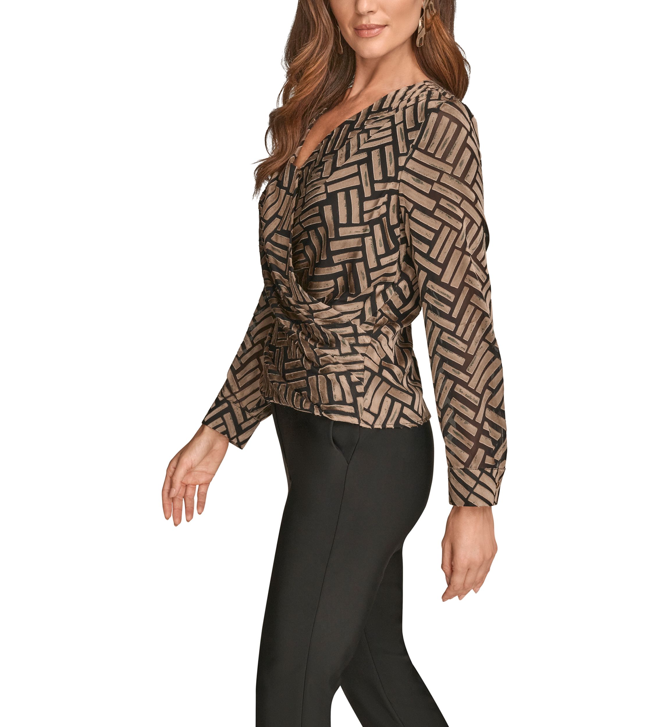 Womens Long Sleeve Wrap Chevron Burnout Dress 