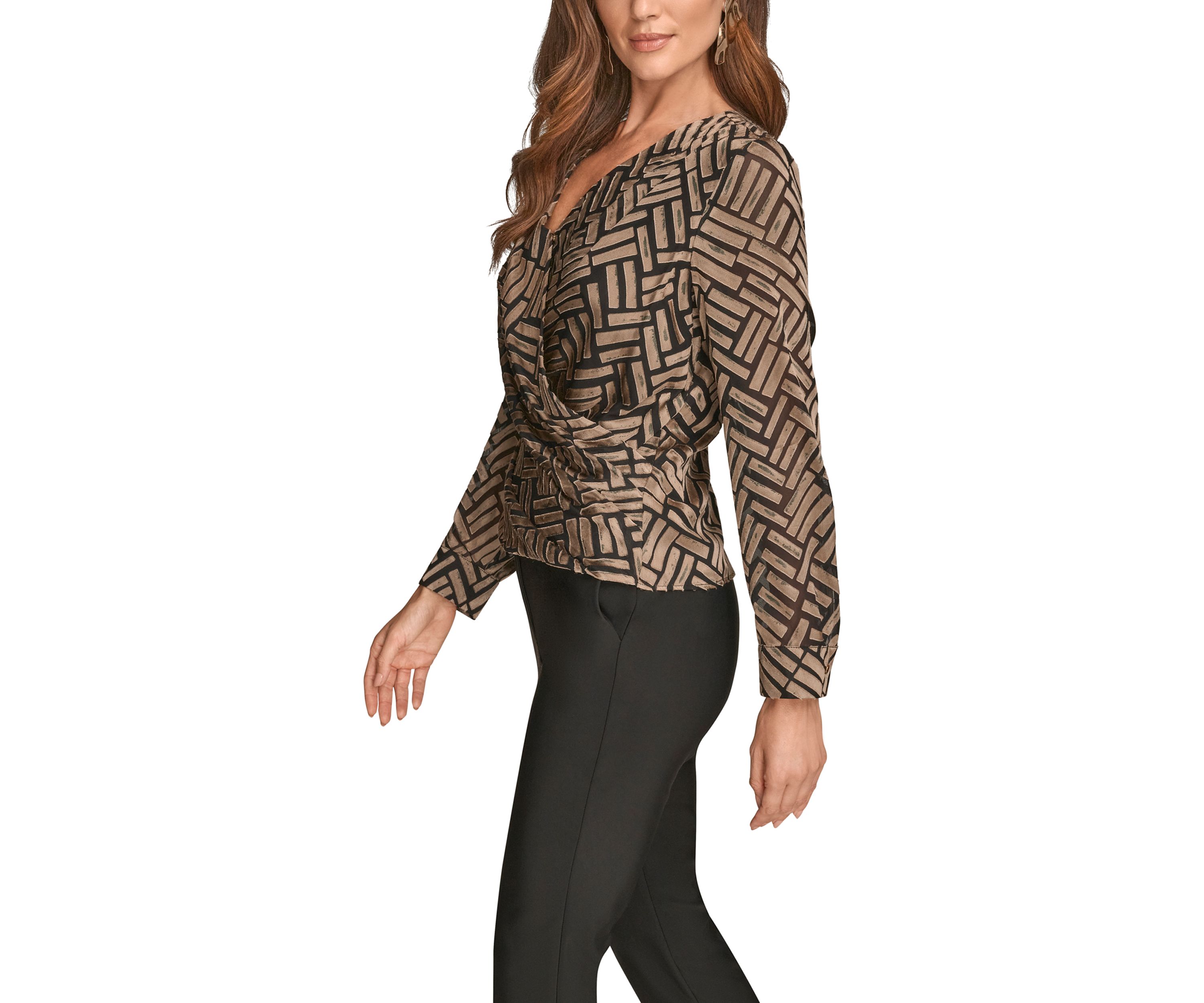 Womens Long Sleeve Wrap Chevron Burnout Dress 