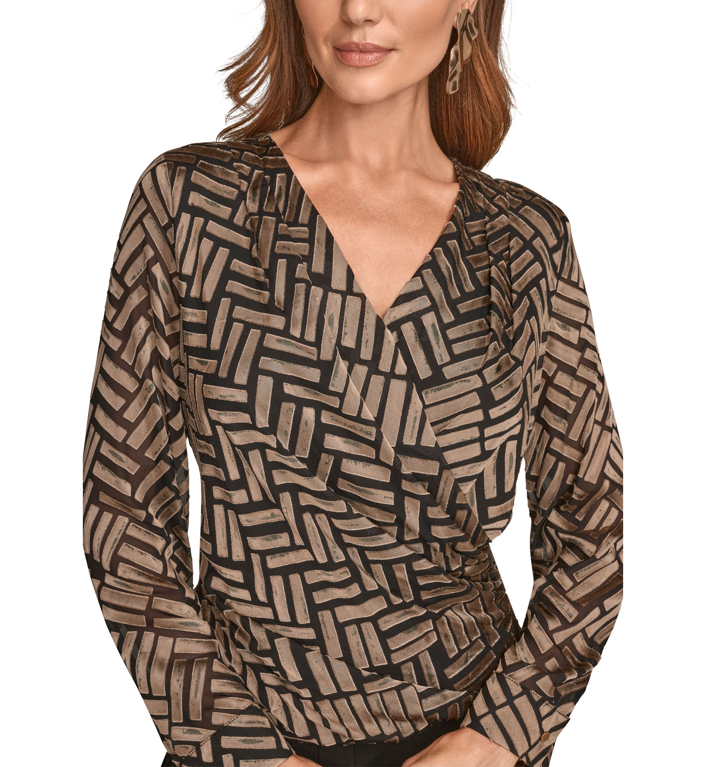 Womens Long Sleeve Wrap Chevron Burnout Dress 