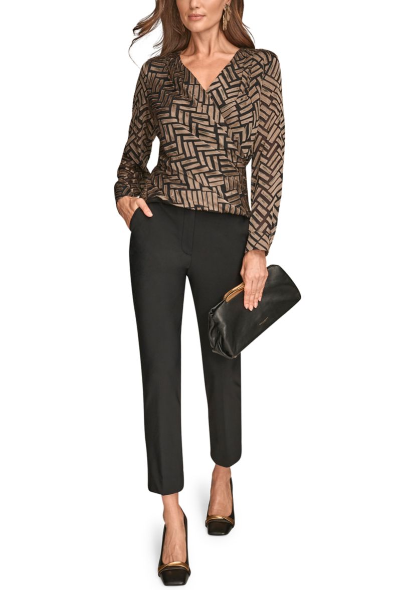 Womens Long Sleeve Wrap Chevron Burnout Dress 