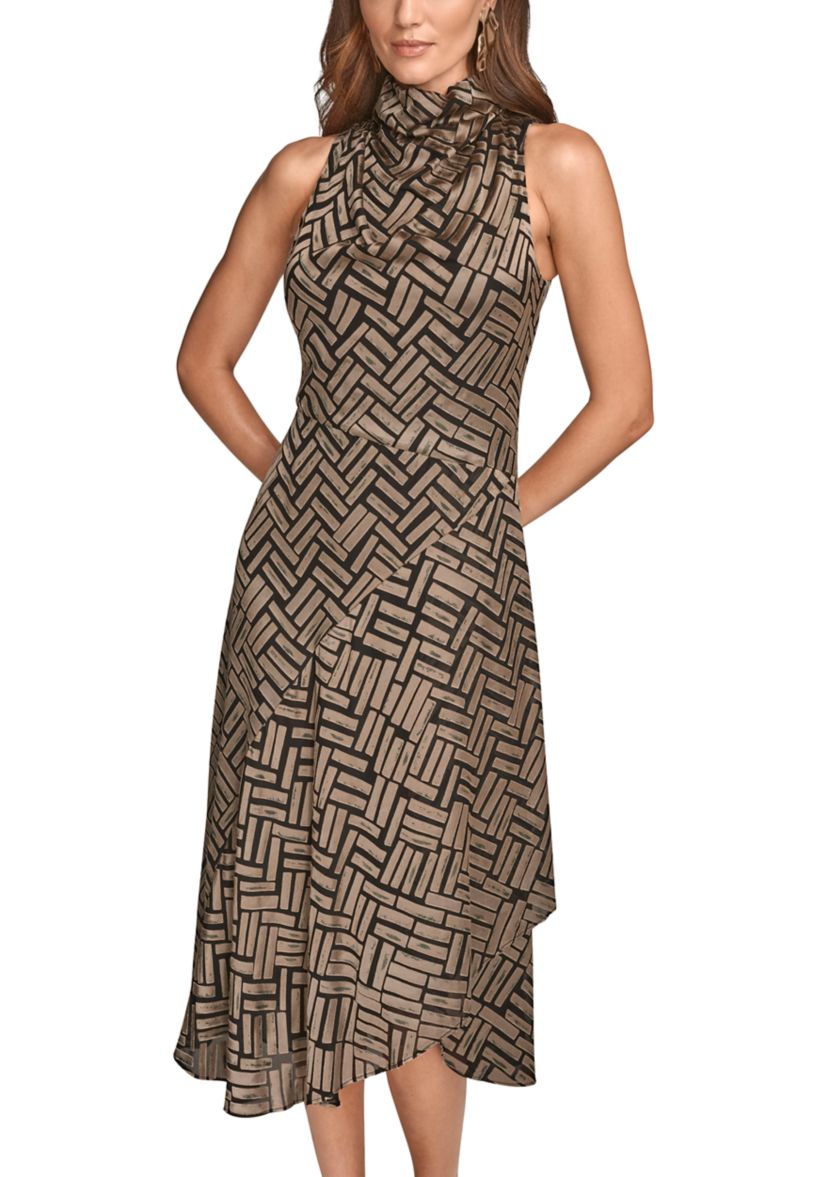 Womens Sleeveless Chevron Burnout Dress