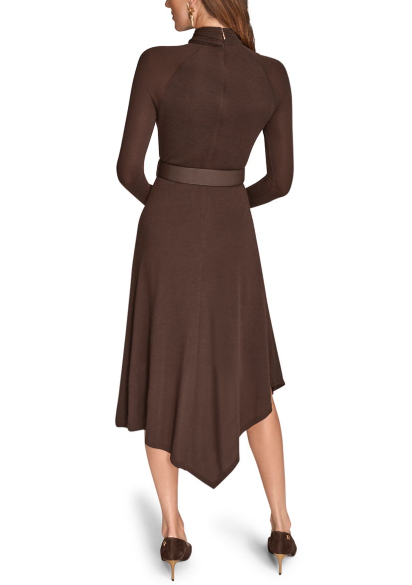 Womens Long Sleeve Mock Neck Angle Hem Dress