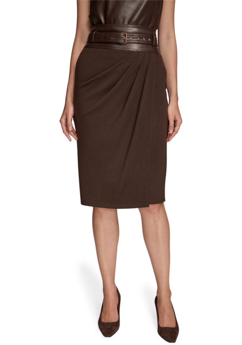 Womens Faux Wrap Belted Skirt 