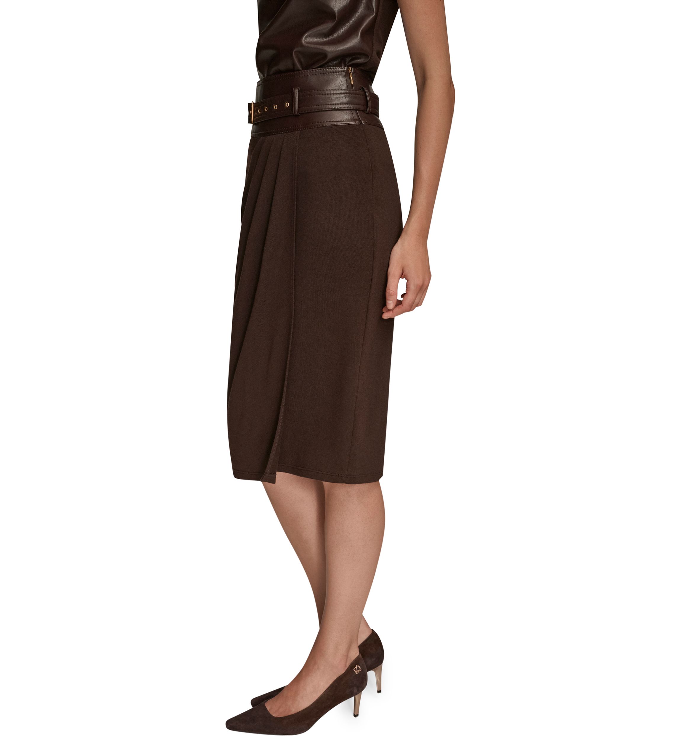 Womens Faux Wrap Belted Skirt 