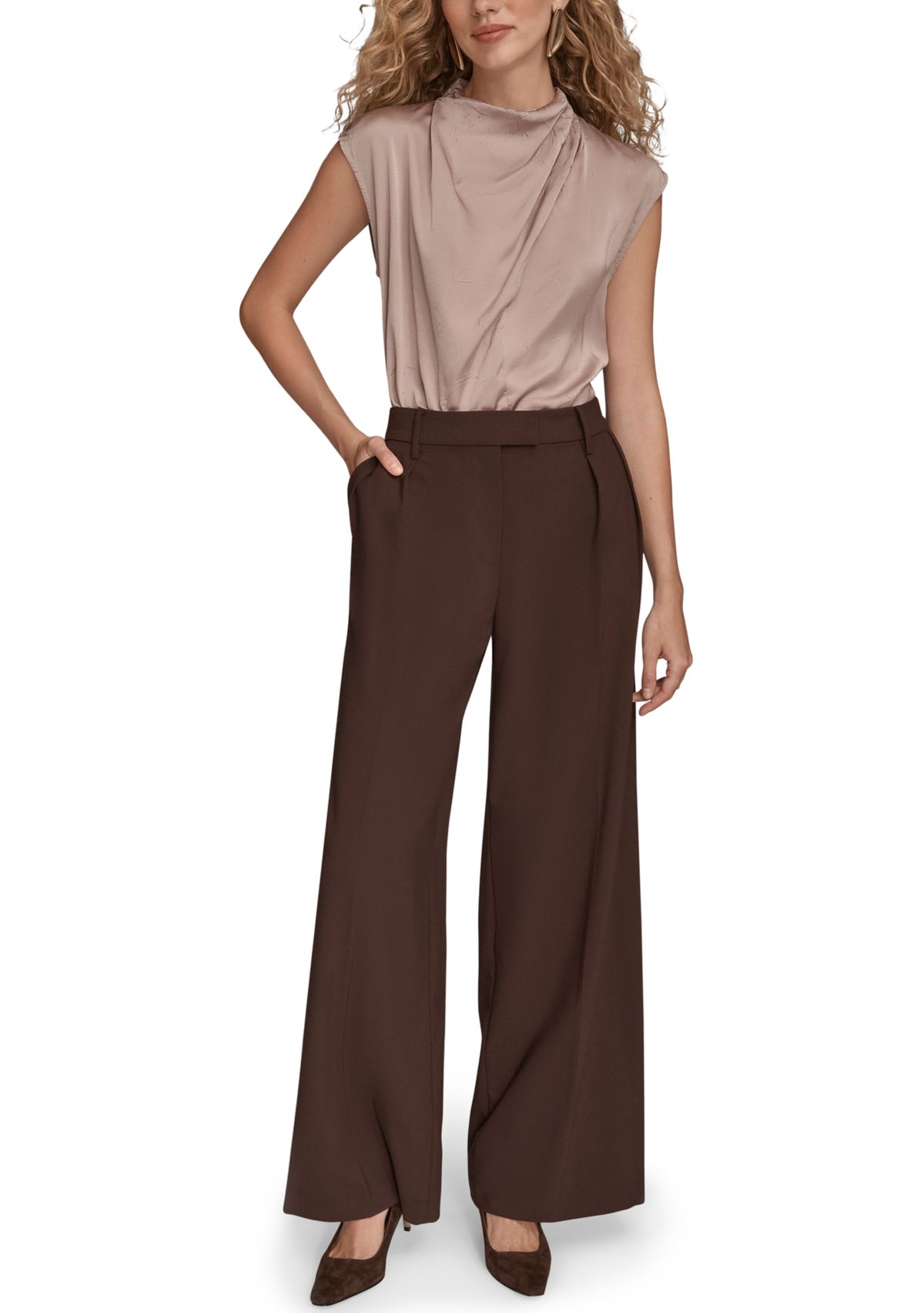 Womens Wide Leg with Tab Waist Pants
