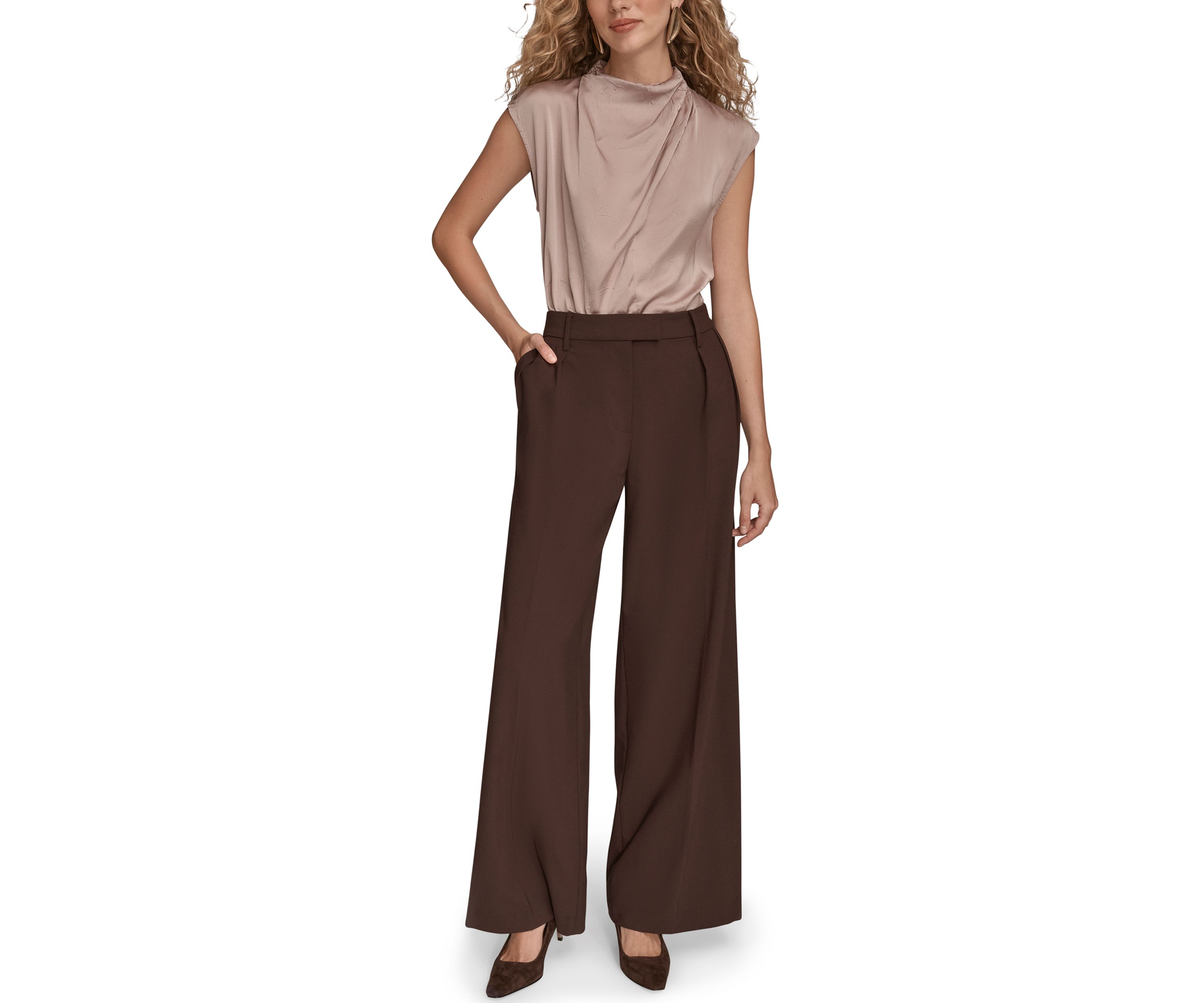 Womens Wide Leg with Tab Waist Pants