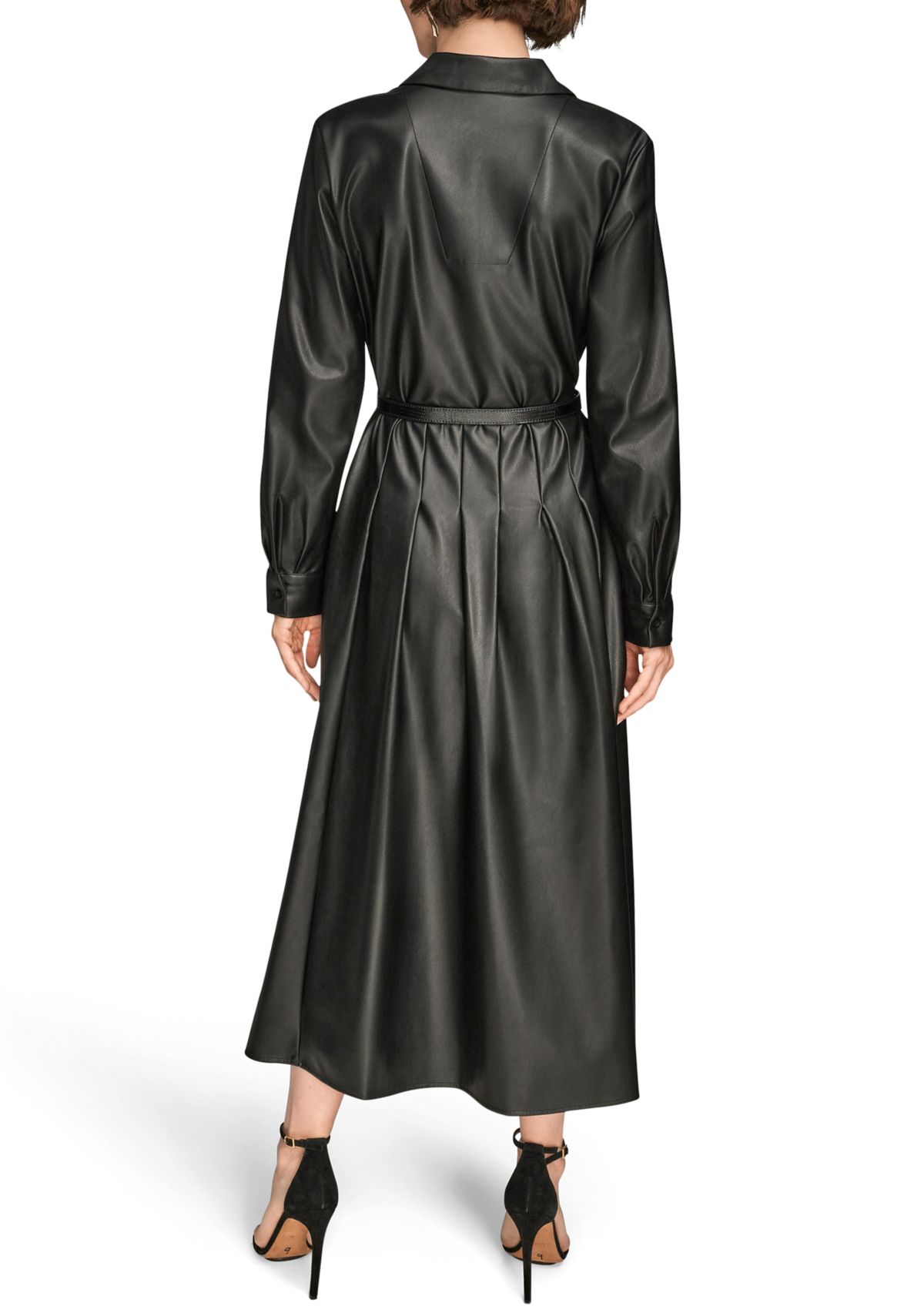 Womens Long Sleeve Collared Faux Leather Dress