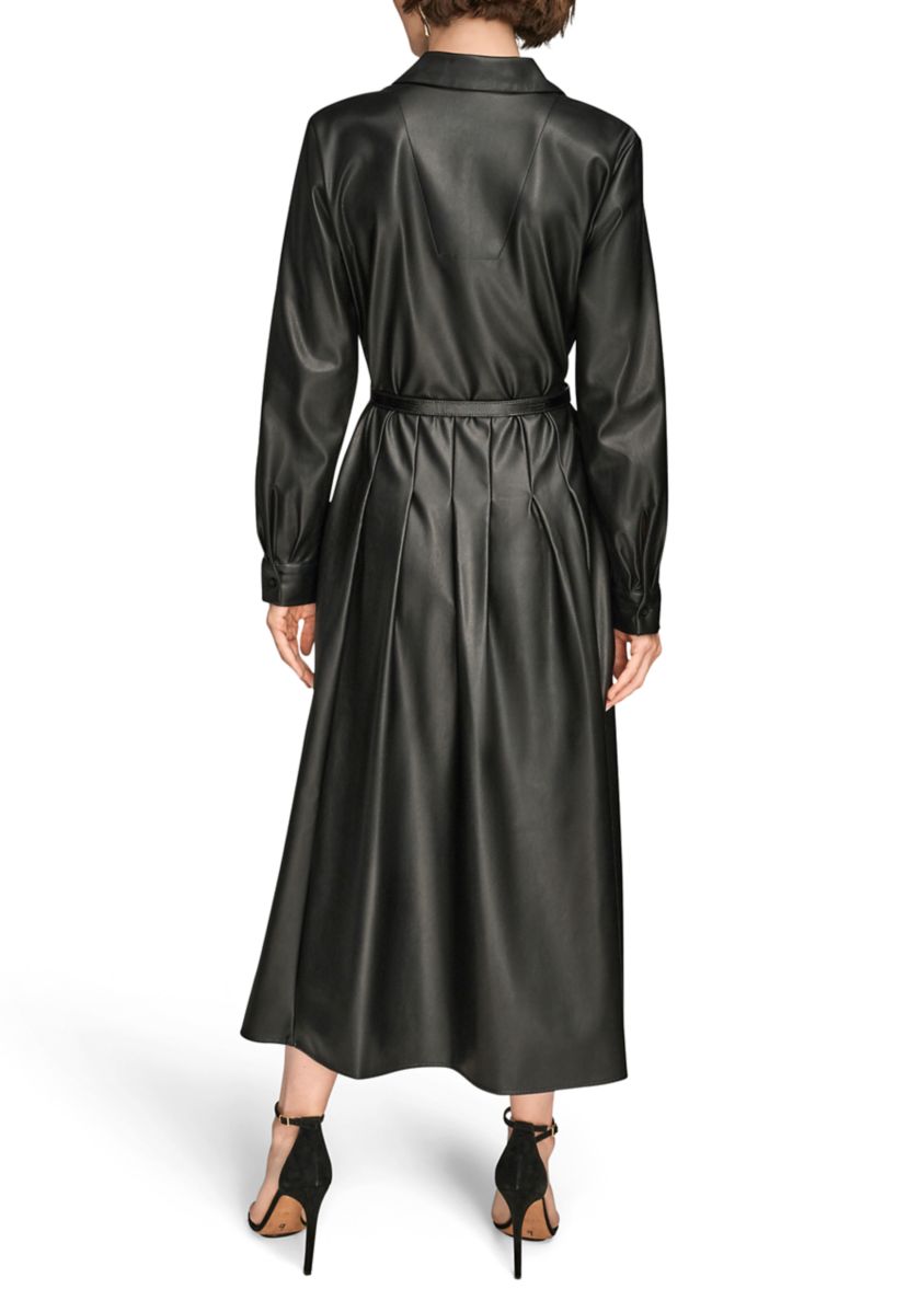 Womens Long Sleeve Collared Faux Leather Dress