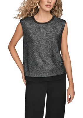 Donna Karan New York Women's Sleeveless Top with Chiffon Trim, Black, Small