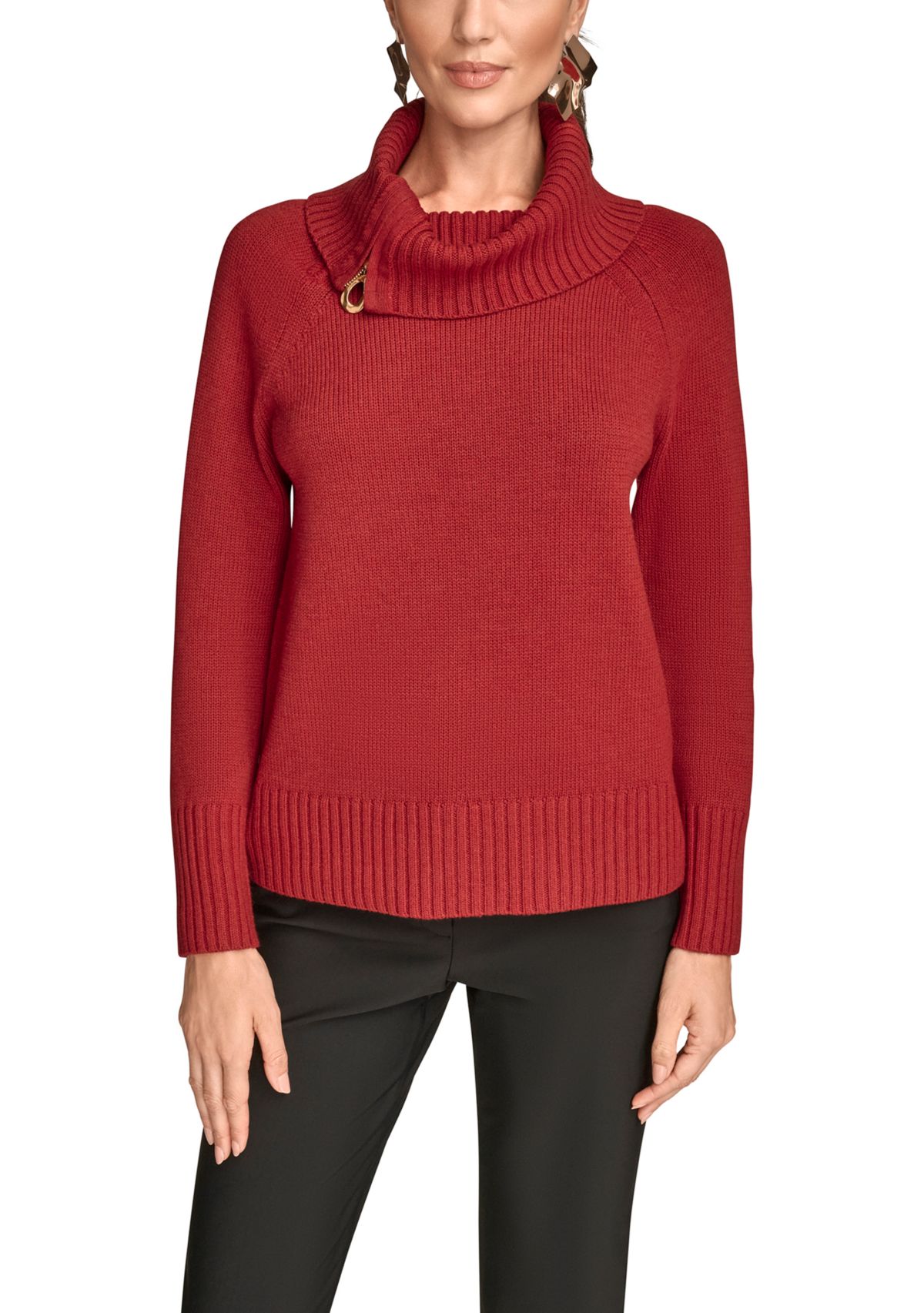 Womens Long Sleeve Zip Detail Collar Sweater 
