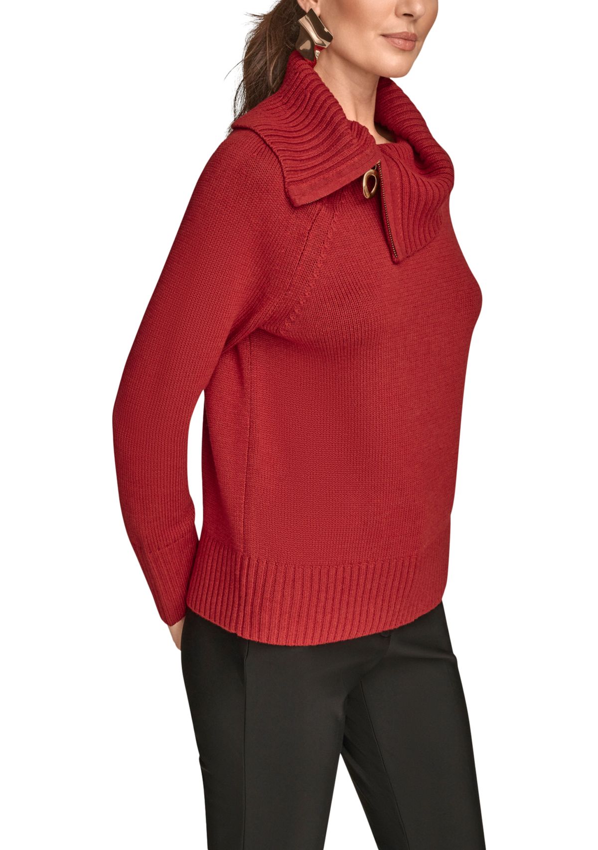 Womens Long Sleeve Zip Detail Collar Sweater 
