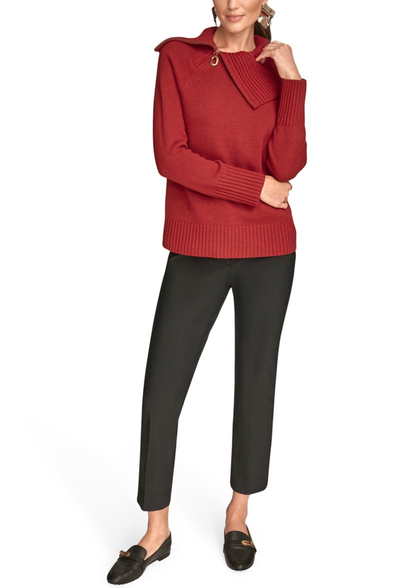 Womens Long Sleeve Zip Detail Collar Sweater 