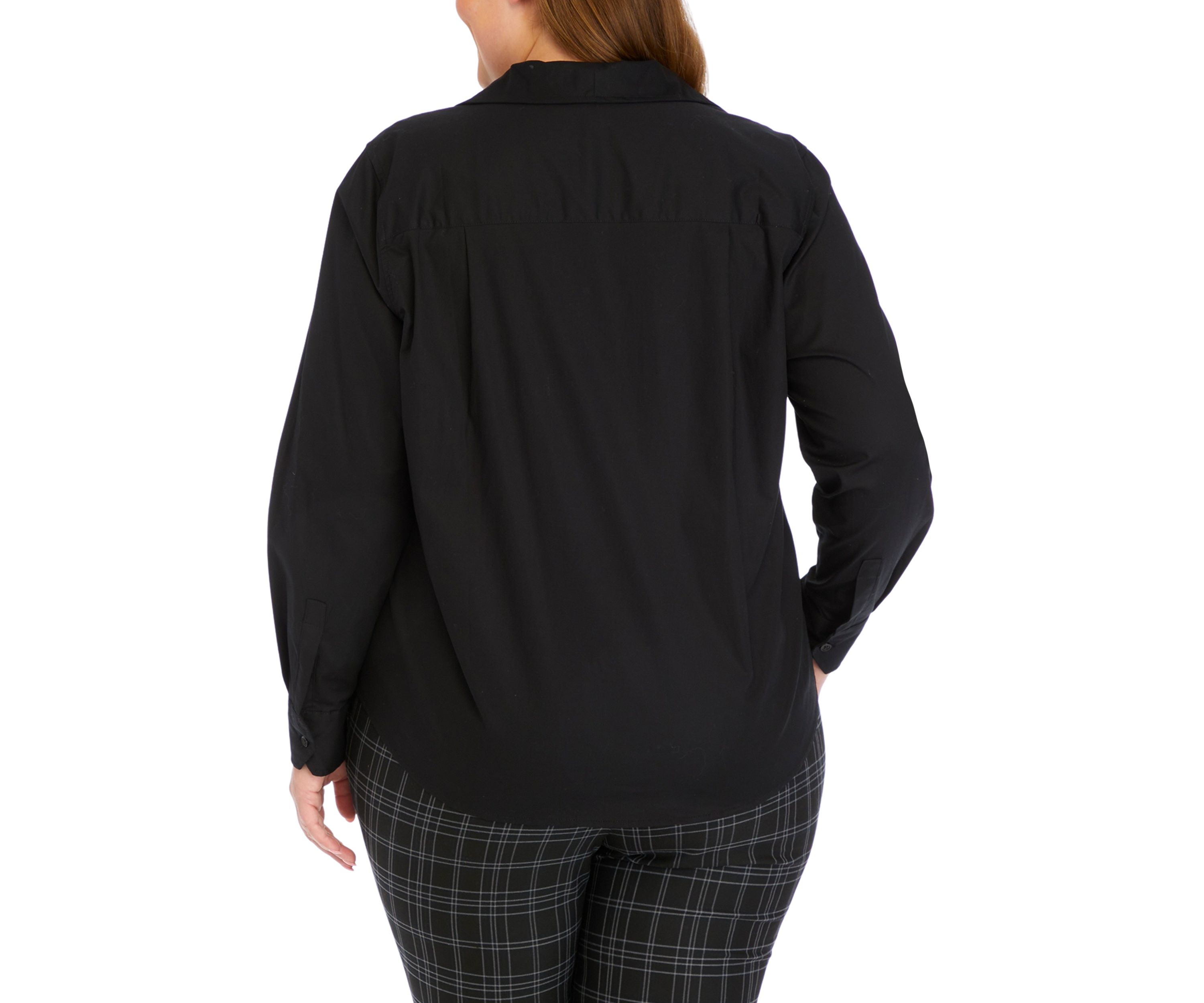 Plus Size Collar Button Front Solid Top