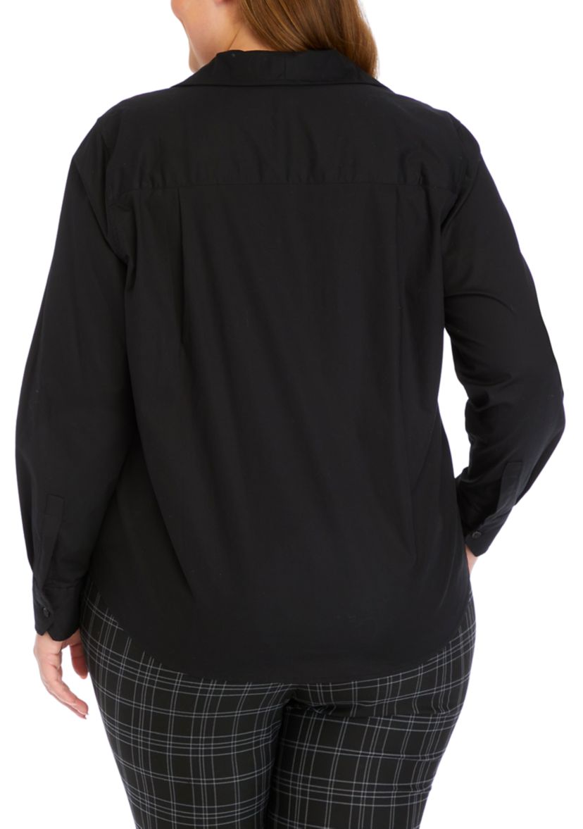 Plus Size Collar Button Front Solid Top