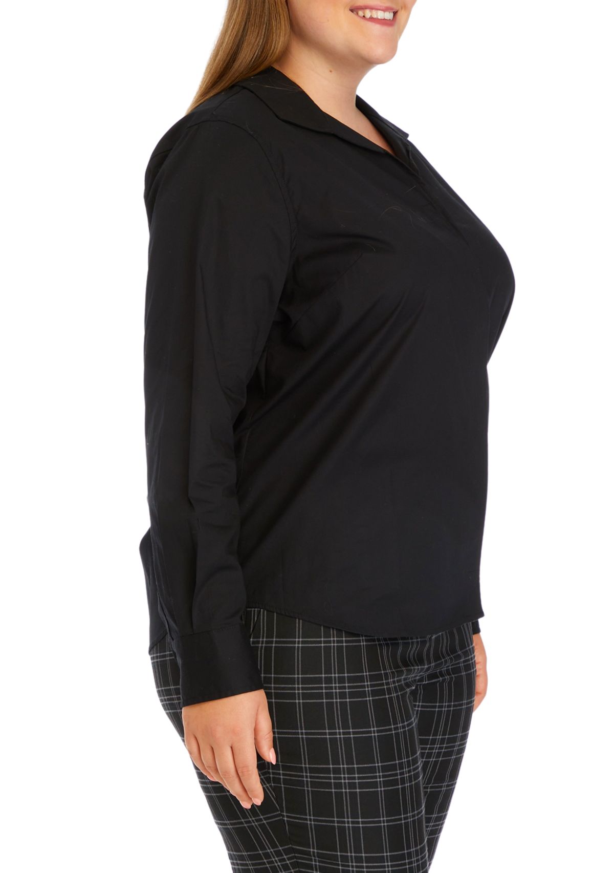 Plus Size Collar Button Front Solid Top