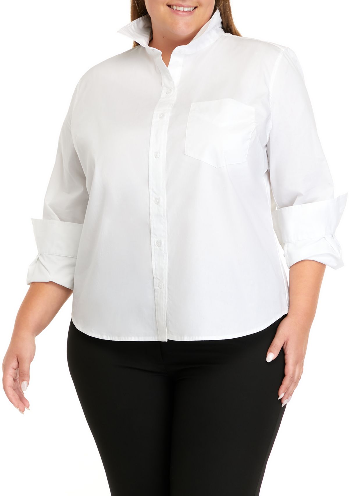 Plus Size Long Sleeve Essential Solid Shirt