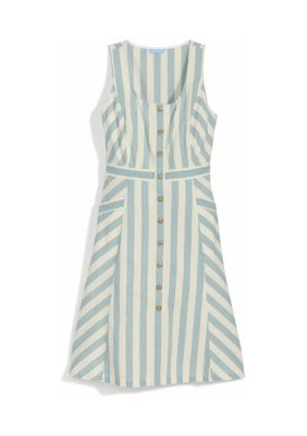 Women's Button Front Tank Dress Striped Denim