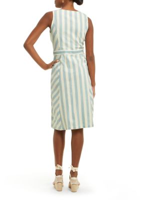 Women's Button Front Tank Dress Striped Denim