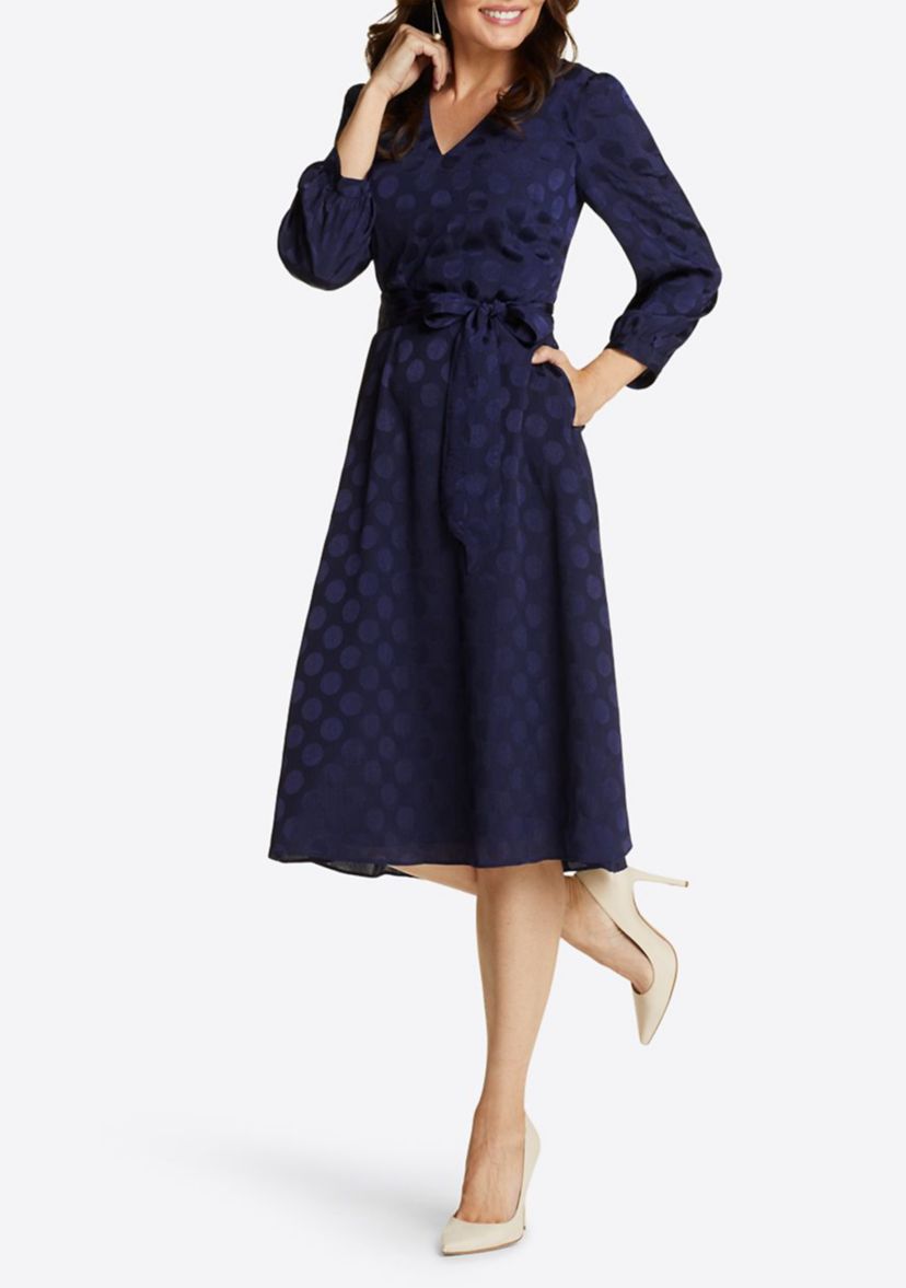 Womens Tie Waist V-Neck Midi Dress