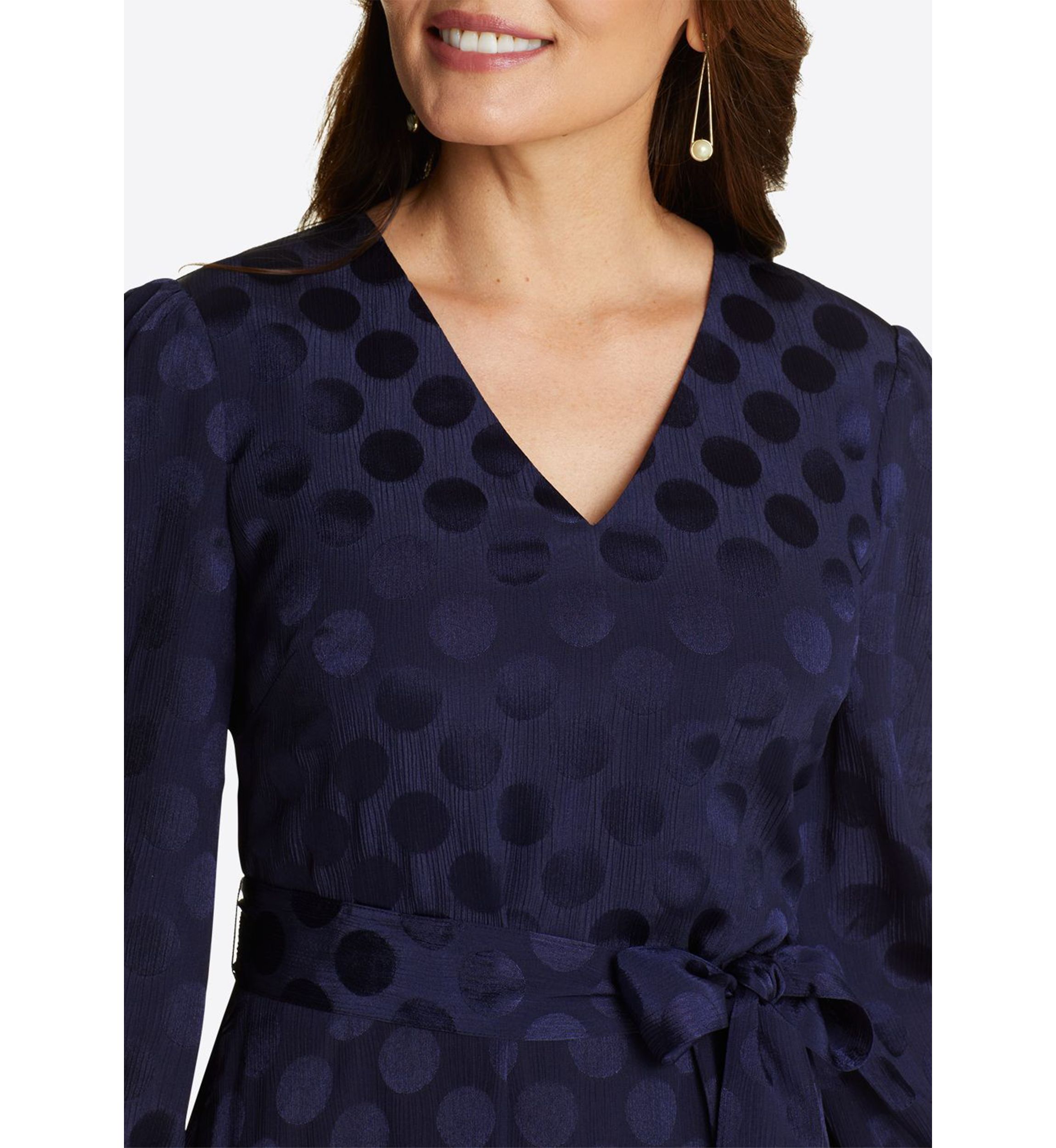 Womens Tie Waist V-Neck Midi Dress