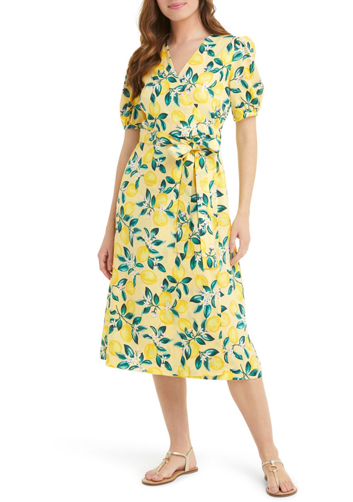 Womens Miranda Midi Wrap Dress in Lemon Blossom