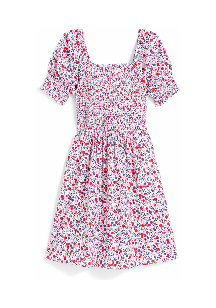 Womens Cam Smocked Dress in Berry Print