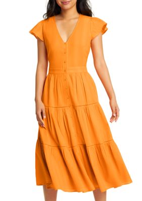 Draper James Women's Lainey Midi Dress in Marigold Dobby Stripe | belk