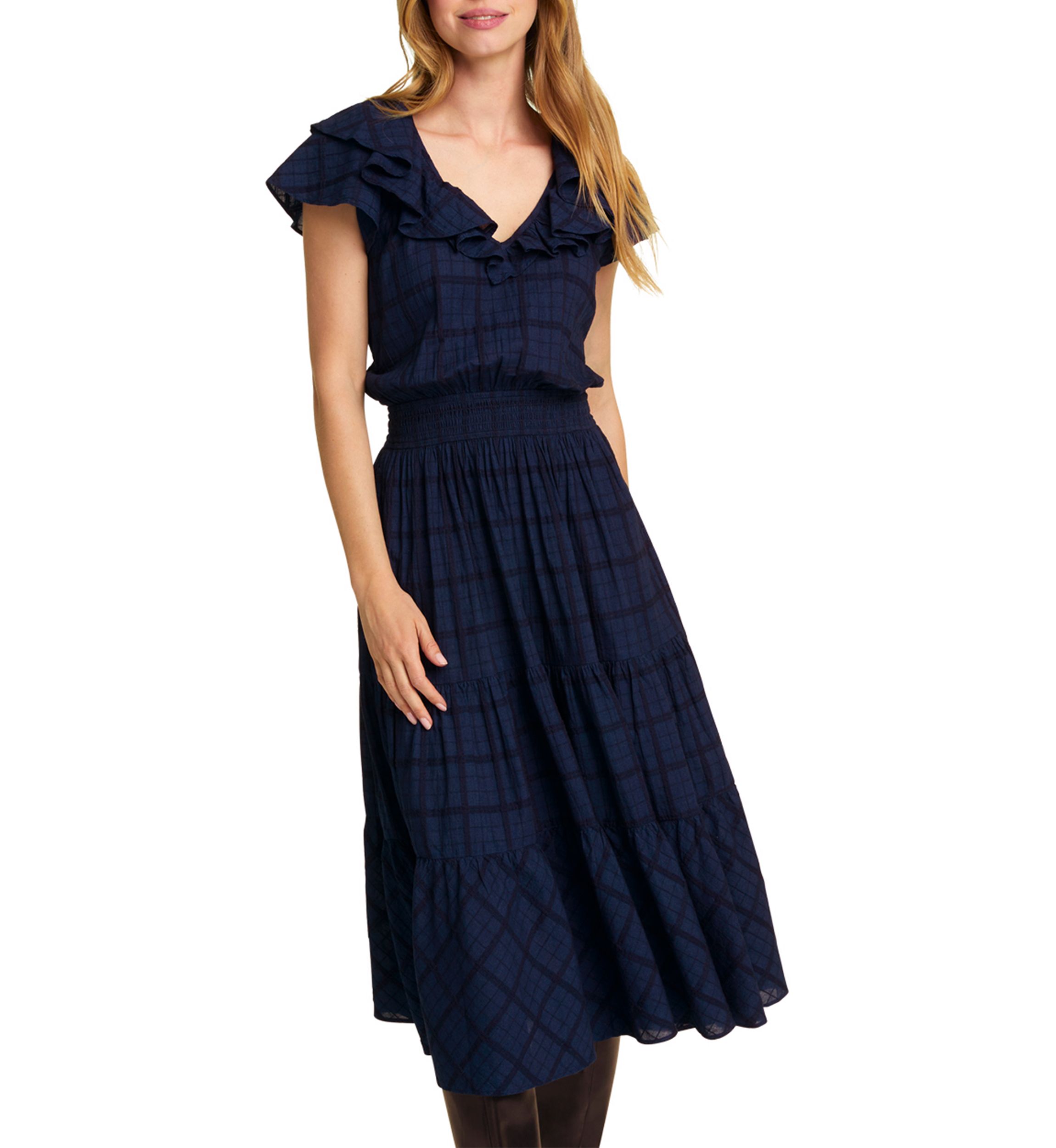 Womens Marie Midi Dress in Pane Plaid