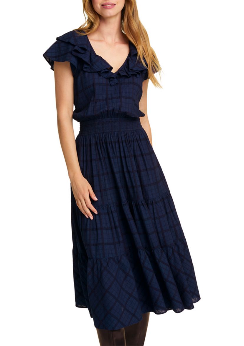 Womens Marie Midi Dress in Pane Plaid
