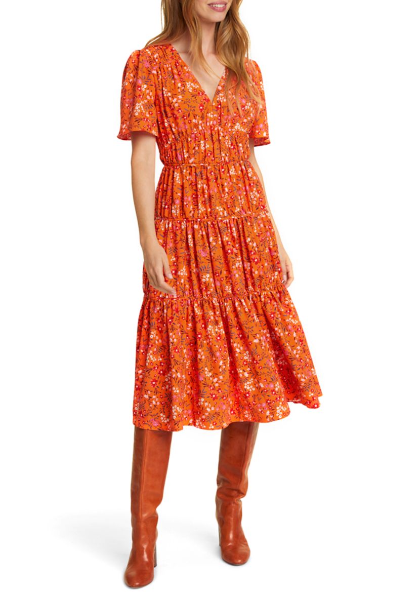 Womens Margo Flutter Sleeve Pansy Floral Dress