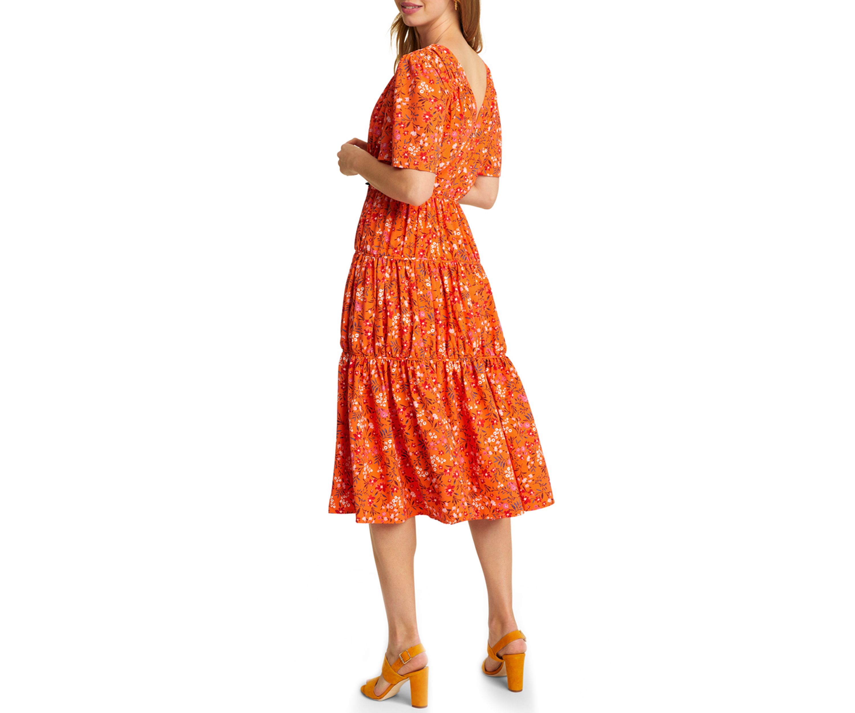Womens Margo Flutter Sleeve Pansy Floral Dress