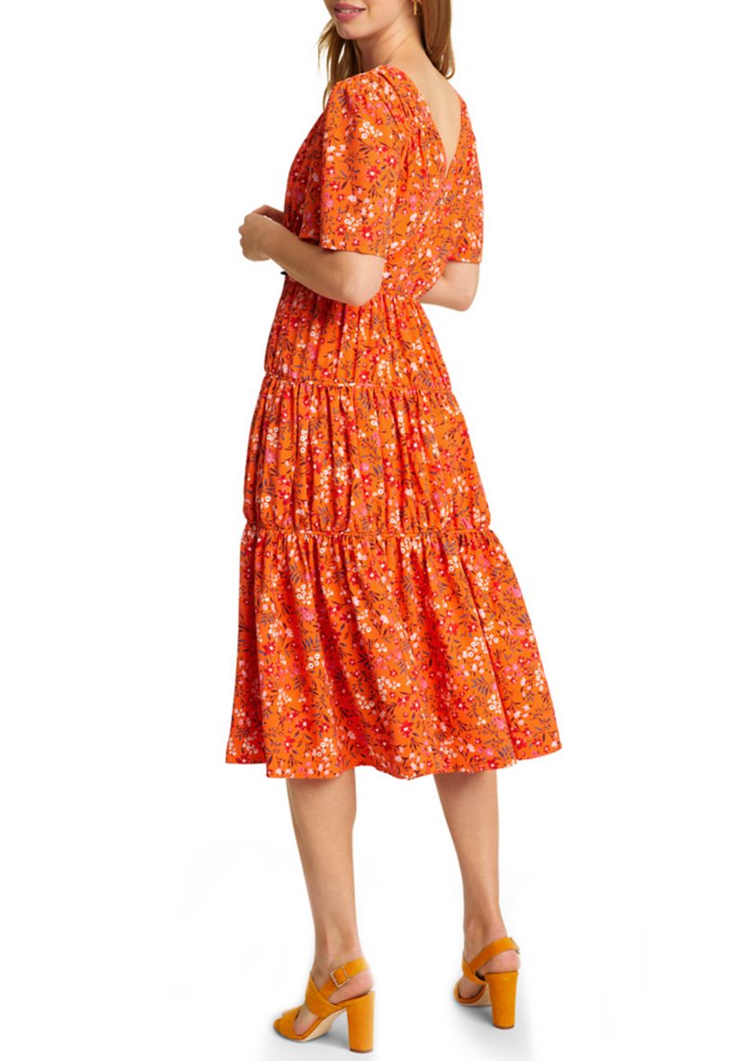 Womens Margo Flutter Sleeve Pansy Floral Dress